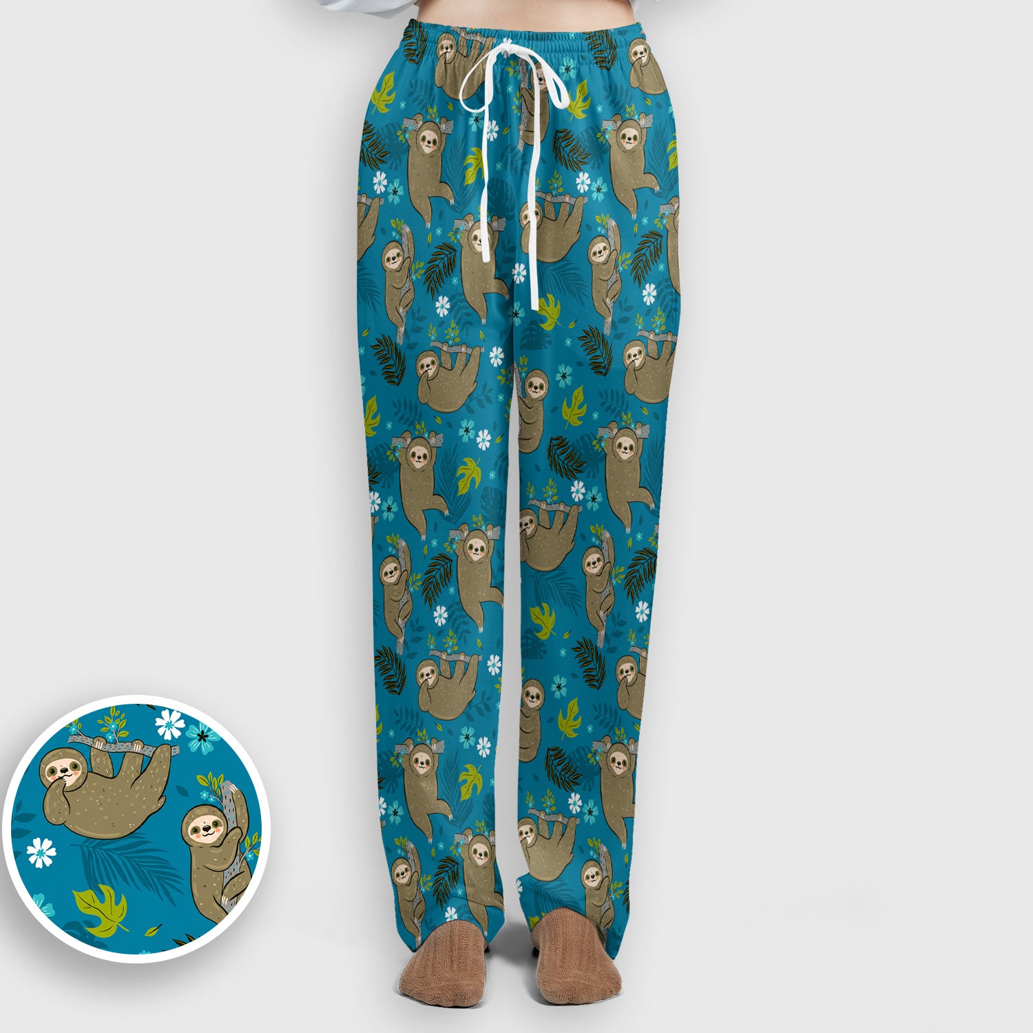 Jungle Tropical Sloth Pattern Scrub Set, Scrub Pants and V Neck Top