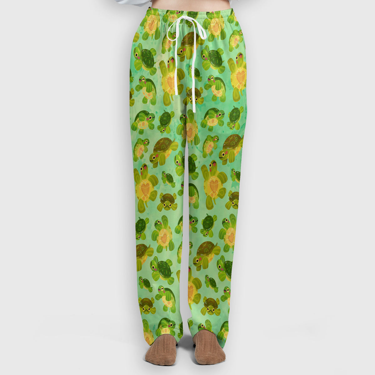 Cute Green Sea Turtle Pattern Scrubs Sets, Breathable Med Uniform