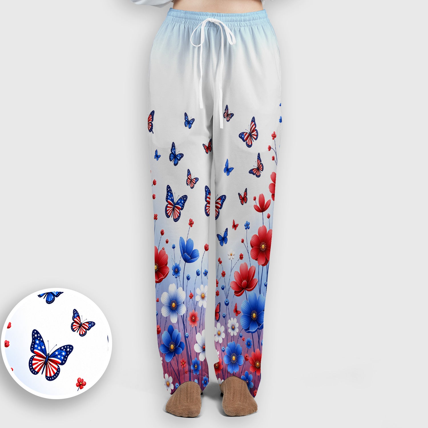 Patriotic Butterfly Wildflower Garden Pattern Scrub Set, Scrub Pants and V Neck Top