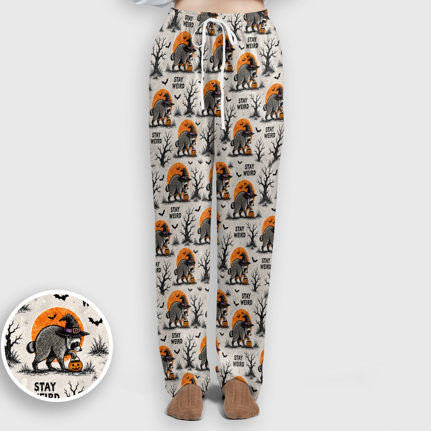 Funny Stay Weird Halloween Raccoon Scrub Set, Scrub Pants and V Neck Top