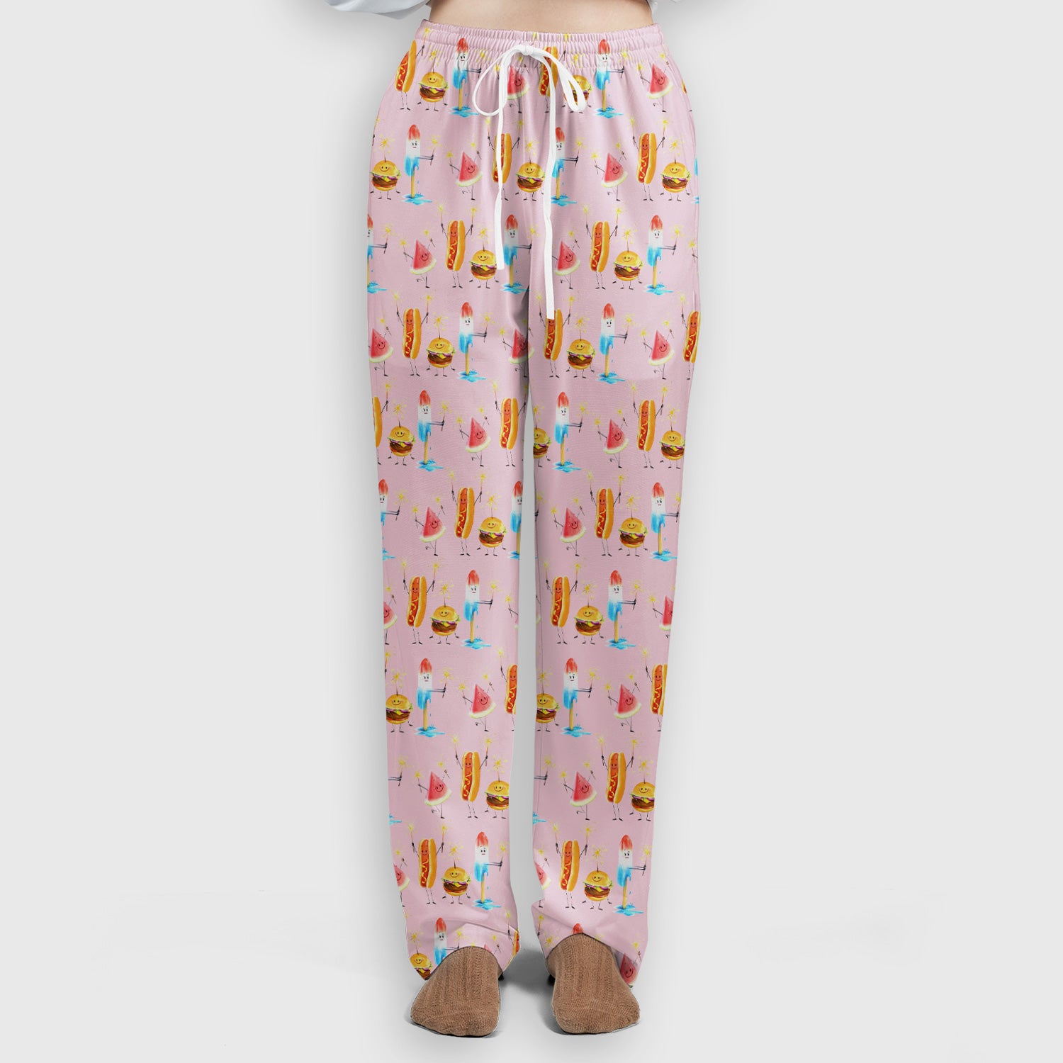 Funny Summer Food Icons Pattern Scrub Set, Breathable Fabrics Nursing Uniform