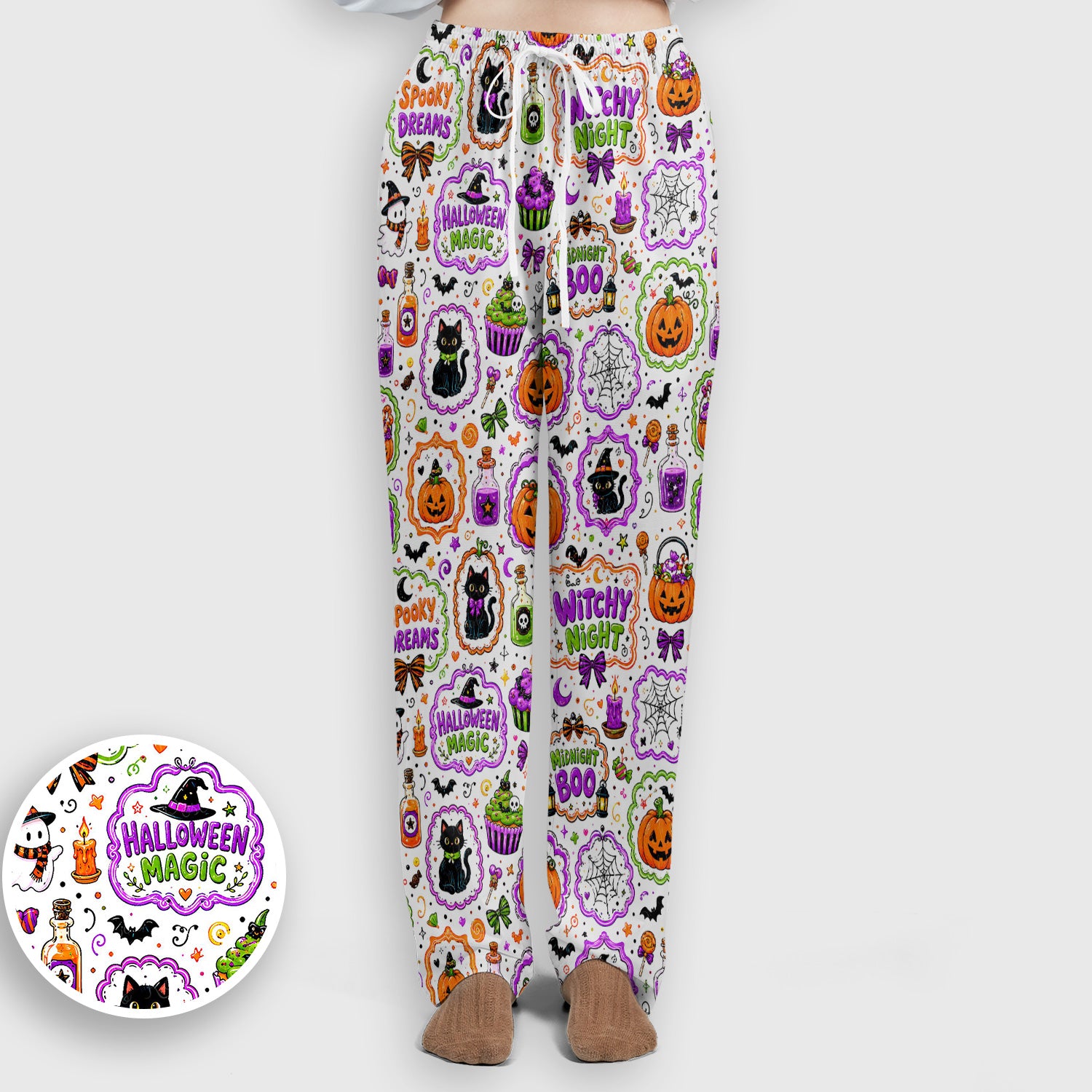 Witchy Halloween Magic And Pumpkins Scrub Set, Scrub Pants and V Neck Top