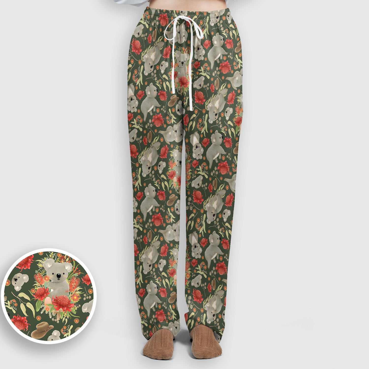 Cute Koala Wildflower Pattern Scrub Set, Scrub Pants and V Neck Top