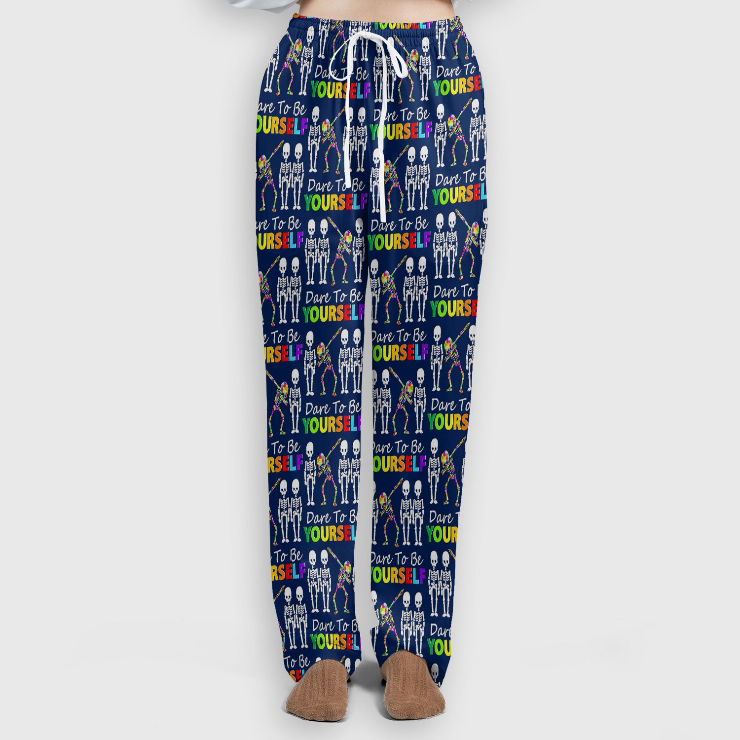 Rainbow Skeleton Dare To Be Yourself Pattern Scrub Sets, Scrub Pants and V Neck Top