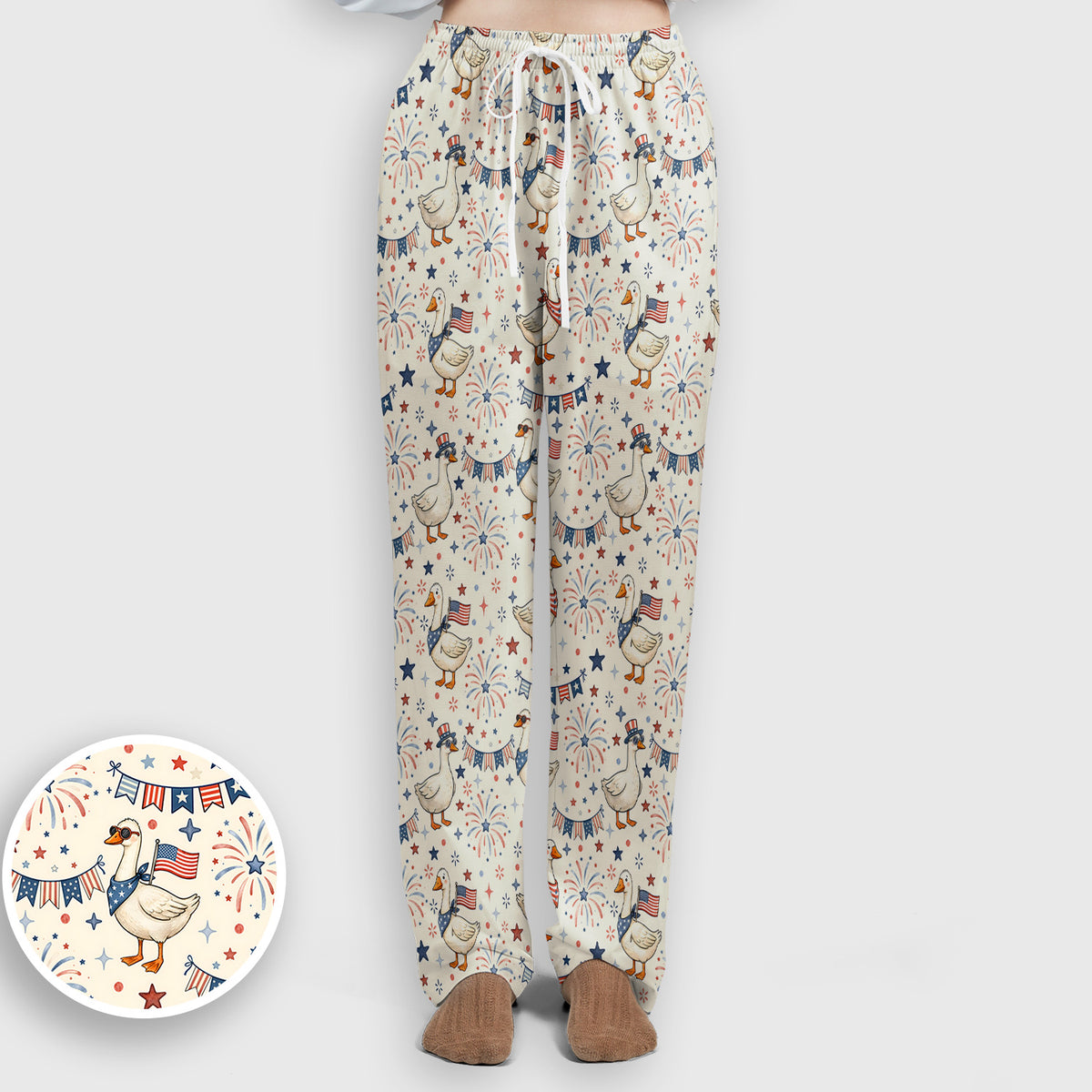 Patriotic Goose Fourth Of July Pattern Scrub Set, Scrub Pants and V Neck Top