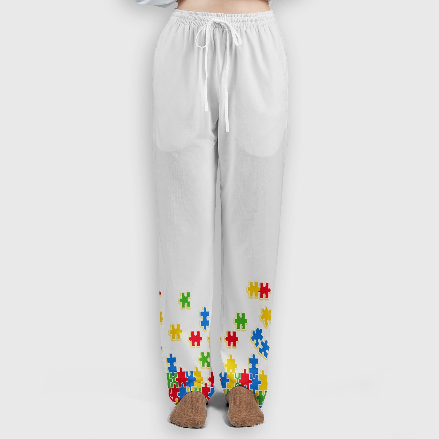 Autism Puzzle Bow Colorful Pieces Print Scrub Set, Breathable Med Uniform