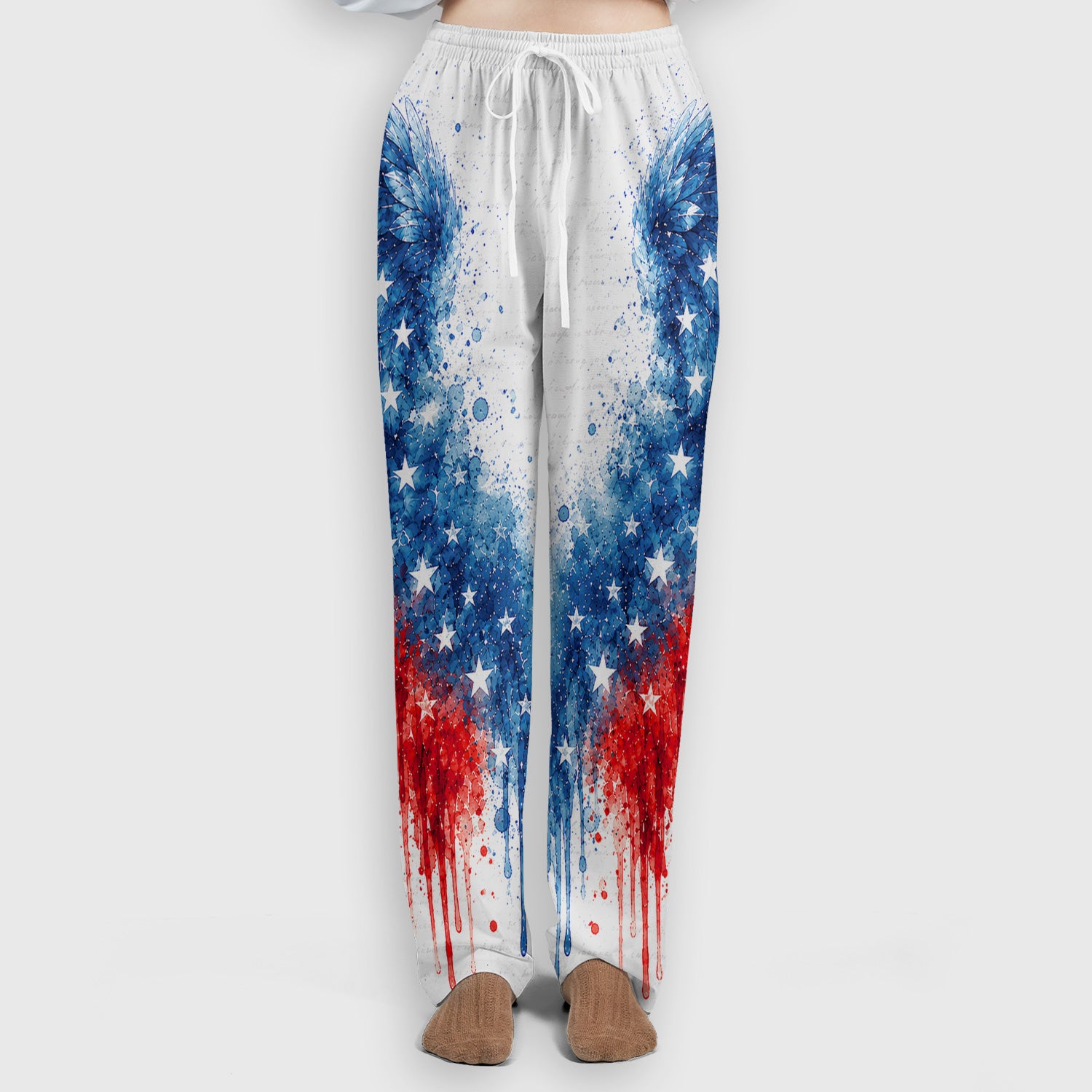 Patriotic Nurse Angel Wings Print Scrub Set, Scrub Pants and V Neck Top