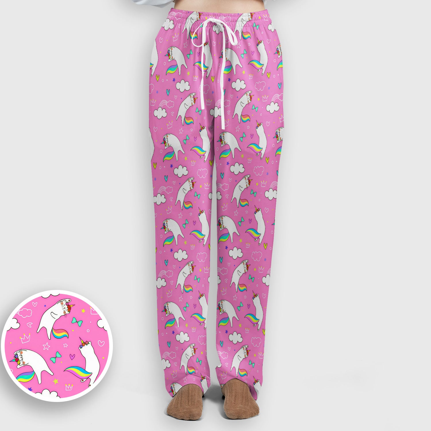 Unicorn Cat With Rainbow Tail Clouds Scrub Set, Scrub Pants and V Neck Top