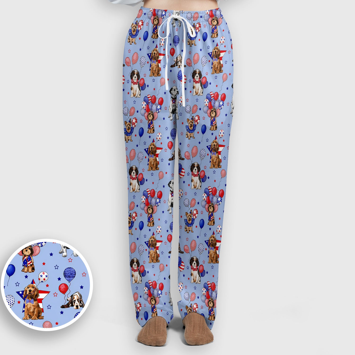 Patriotic Dogs With USA Flag Balloons Pattern Scrub Set, Scrub Pants and V Neck Top