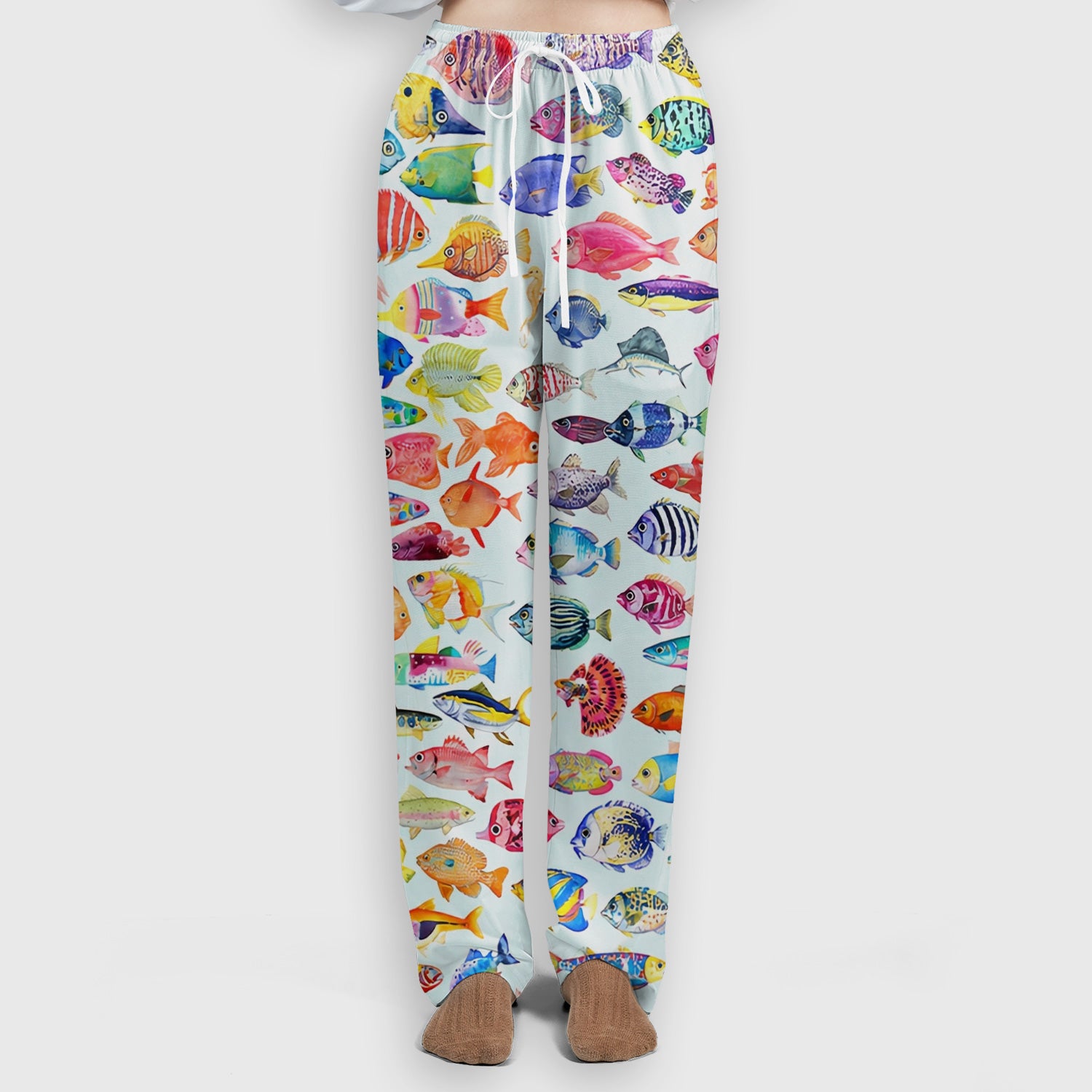 Colorful Tropical Fish Print Scrub Set, Scrub Pants and V Neck Top