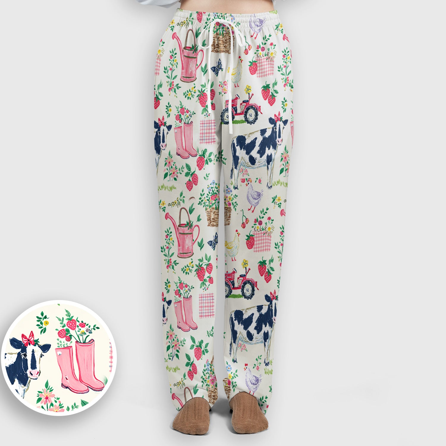 Strawberry Cow Country Style Scrub Top, Comfortable Scrubs for Nurses