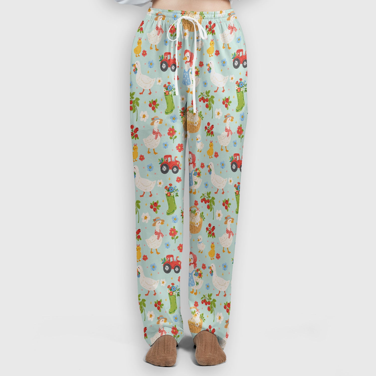 Farm Duck Chicken Tractor Flower Basket Scrub Top, Breathable Fabrics Nursing Uniform