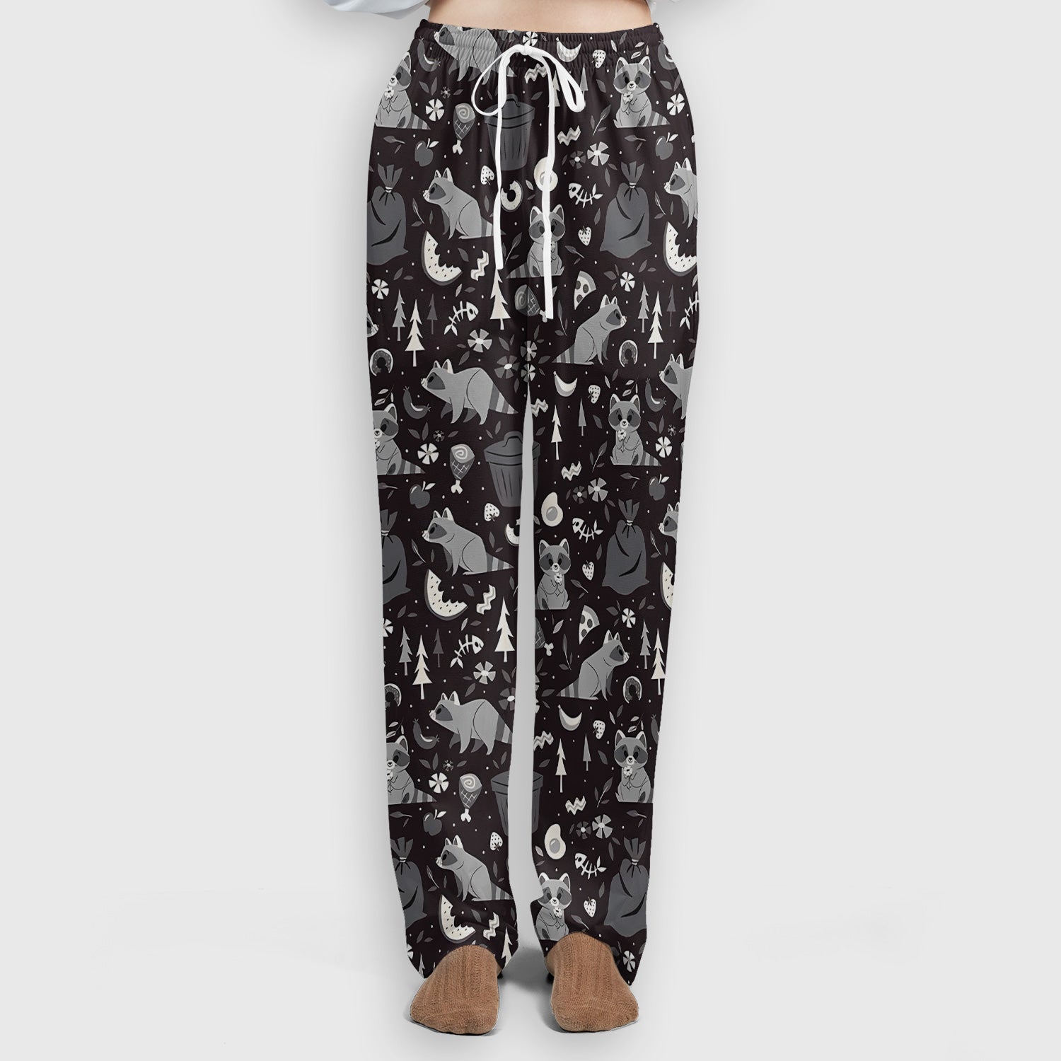 Cute Raccoon Forest Food Pattern Scrub Set, Scrub Pants and V Neck Top