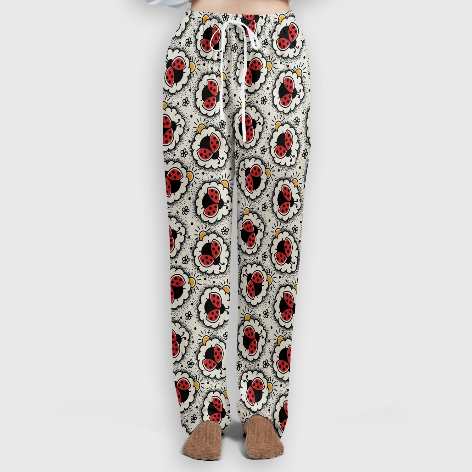 Cute Ladybug in Floral Frame Pattern Scrub Set, Breathable Med Uniform