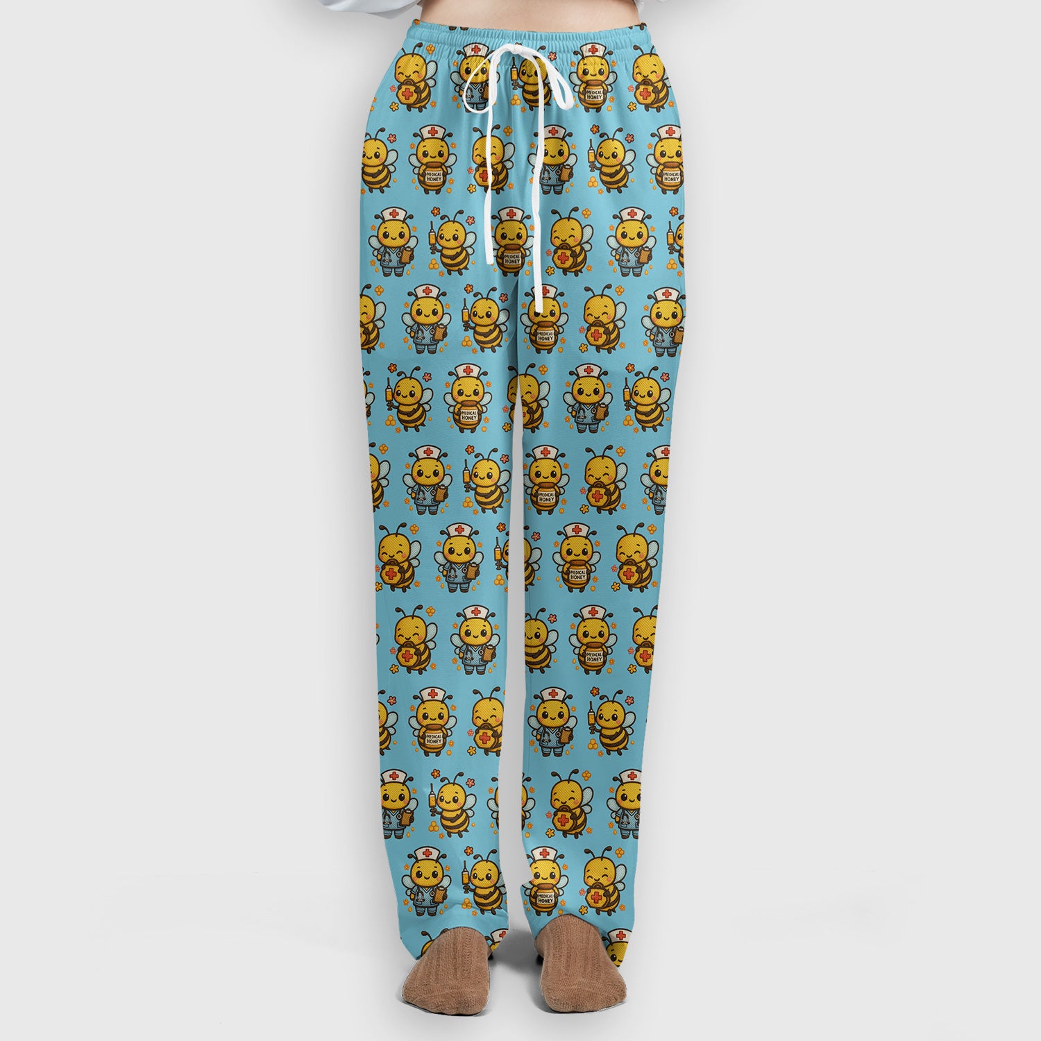 Cute Nurse Bee Scrub Set, Kawaii Medical Honey Bee Pattern Shirt for Nursing Professionals