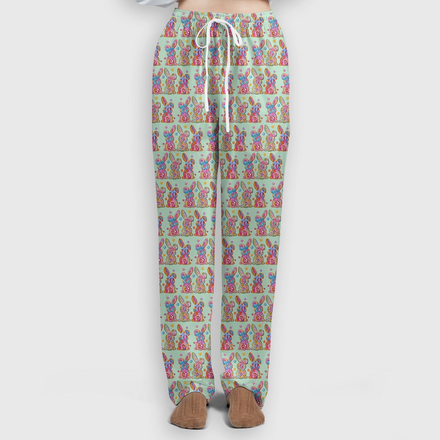 Cute Pastel Bunny Floral Pattern Scrub Set, Breathable Med Uniform