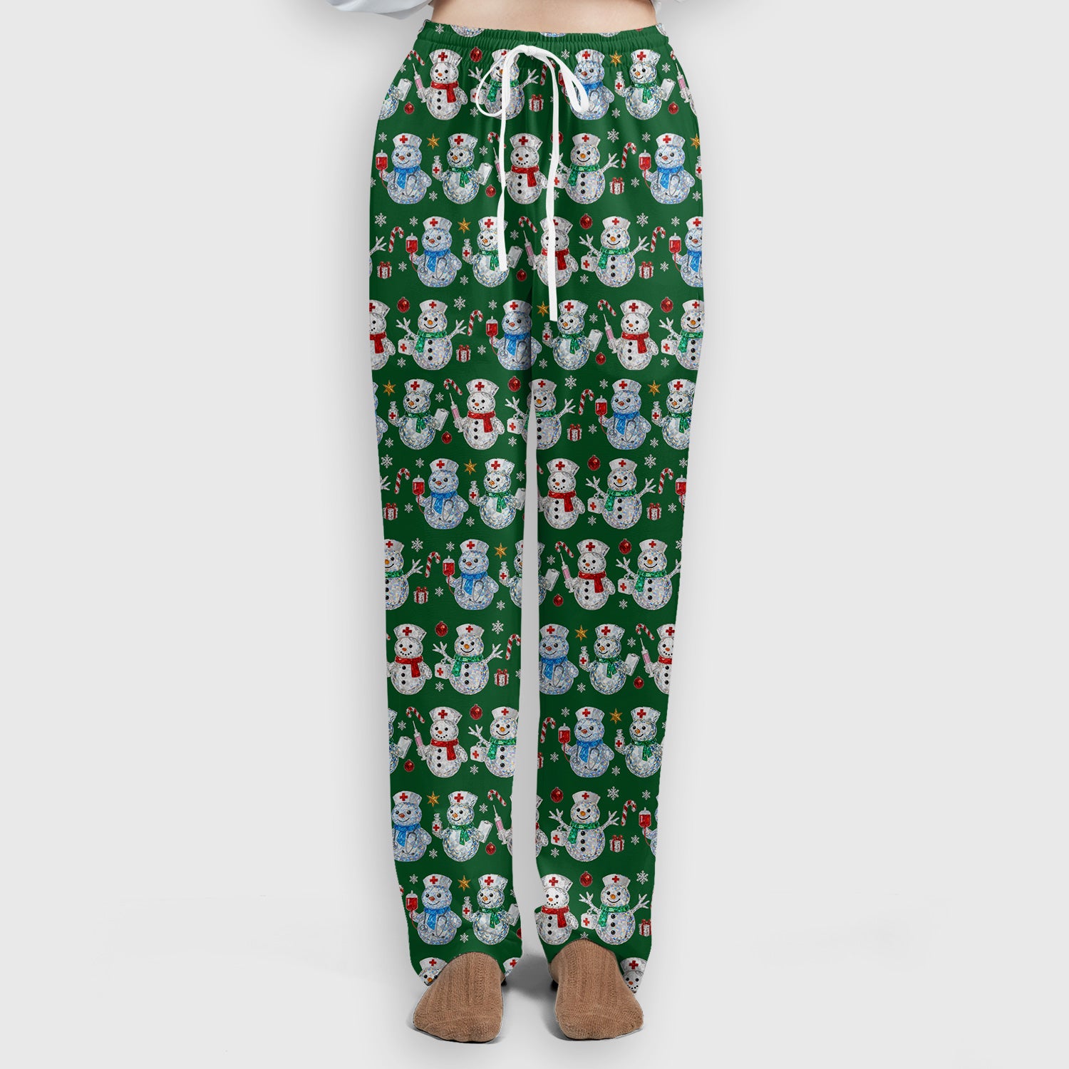 Nurse Snowman Christmas Scrub Set, Cute Holiday Medical Pattern Shirt For Women, Winter Snowflake Nursing Uniform