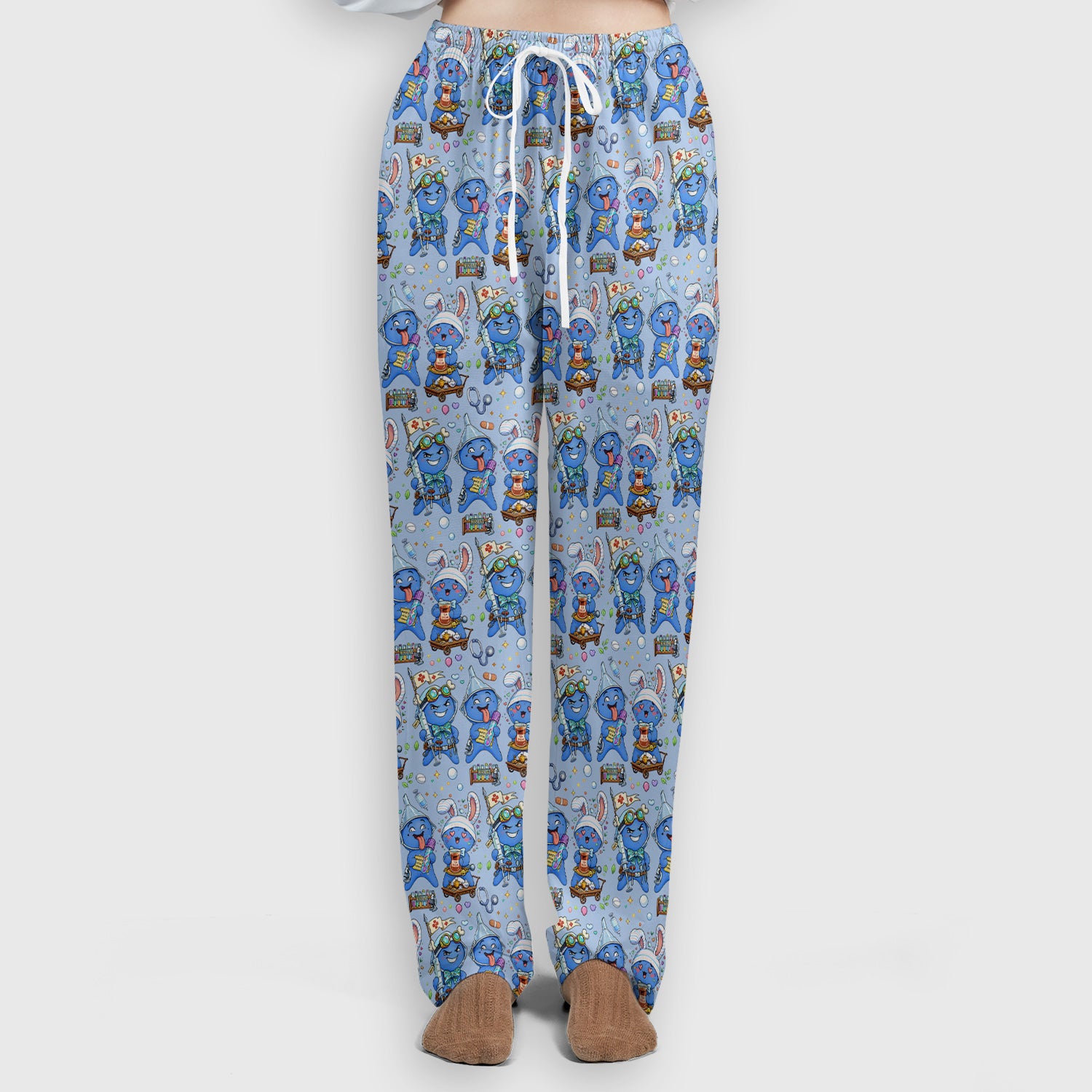 Cute Glove Doll Hospital Medical Cartoon Nurse Pattern Scrub Set, Women's Scrub Sets