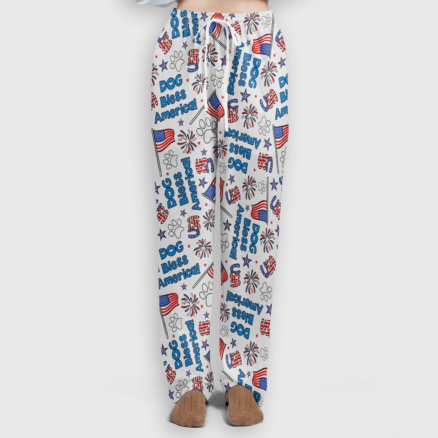 Funny Patriotic Dog Bless America Flag Pattern Scrub Set, Scrub Pants and V Neck Top