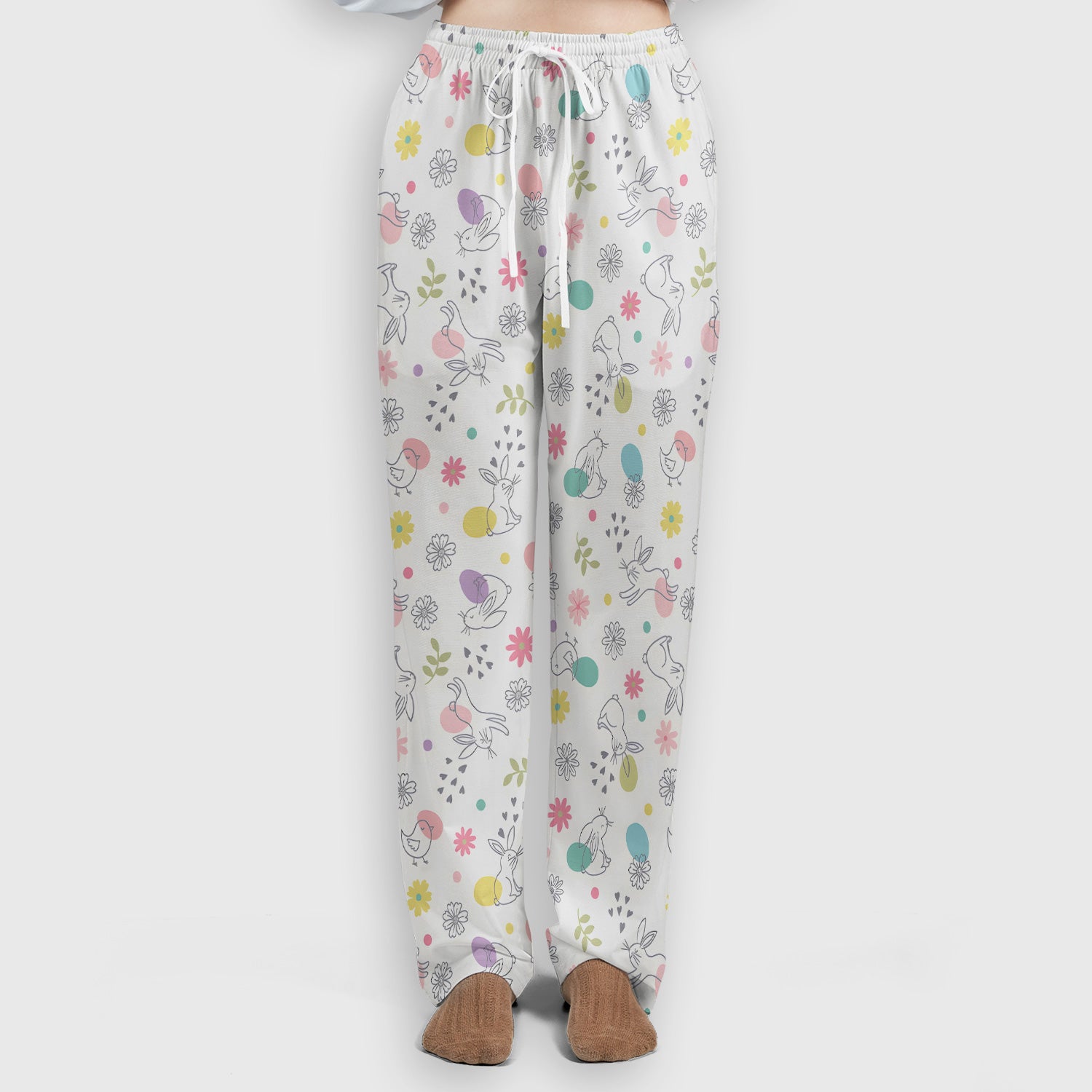 Whimsical Easter Bunny Eggs Pattern Scrub Set, Scrub Pants and V Neck Top