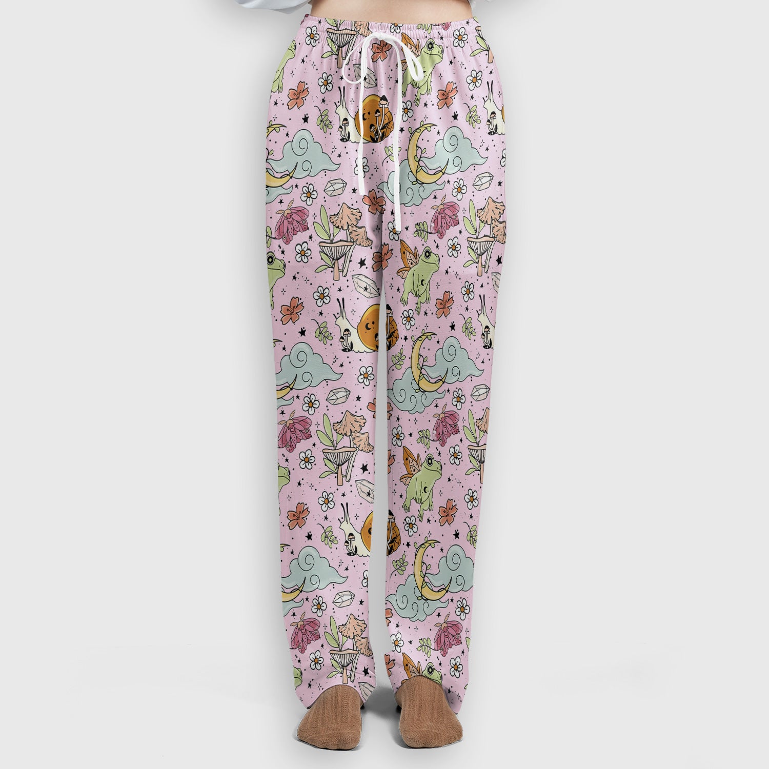 Whimsical Frog Moon Mushroom Pattern Scrub Set, Fantasy Nature Print, Breathable Med Uniform