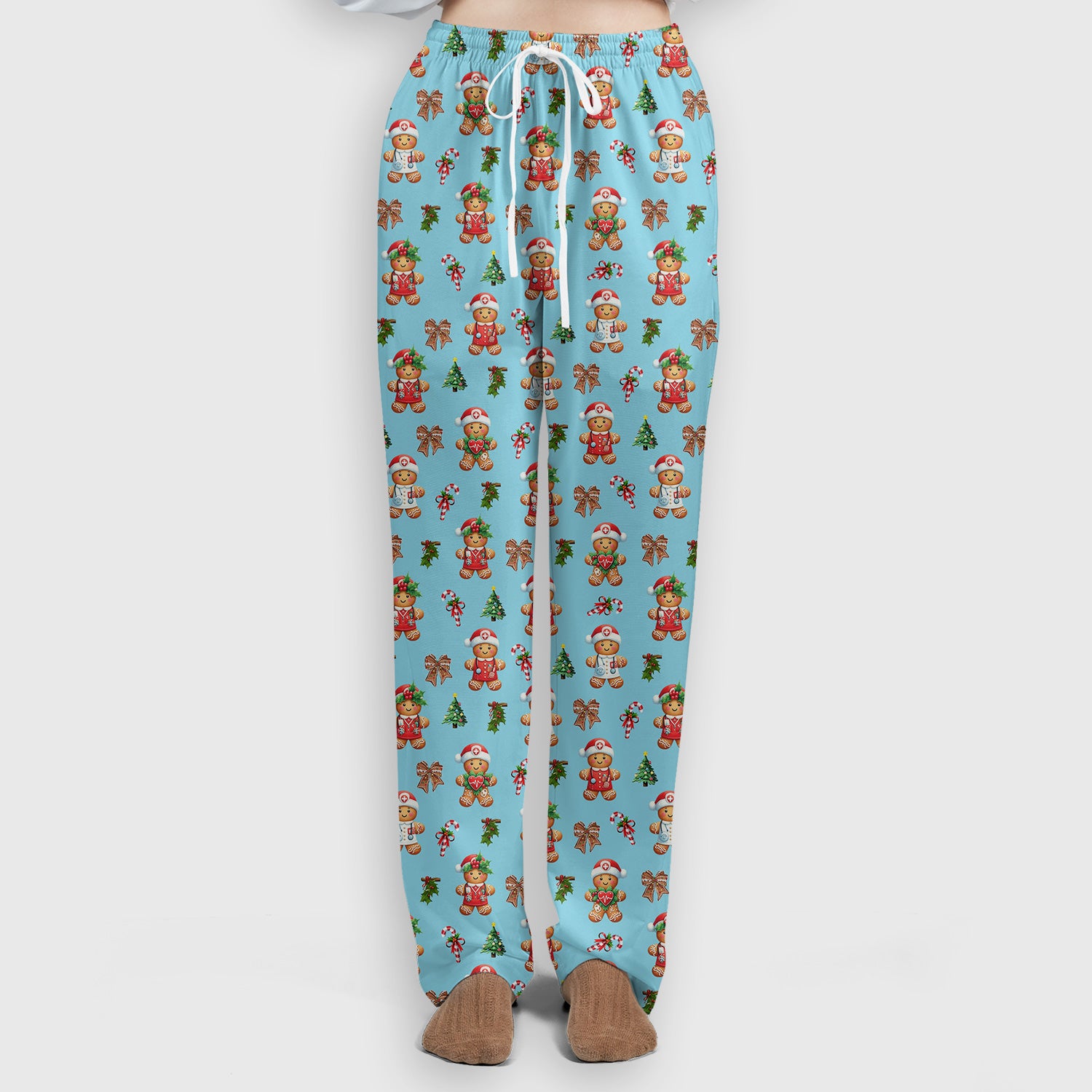 Funny Gingerbread Christmas Scrub Set - Cute Cookie with Bow Scrubs Pants and V Neck Top - Festive Holiday Gift for Women