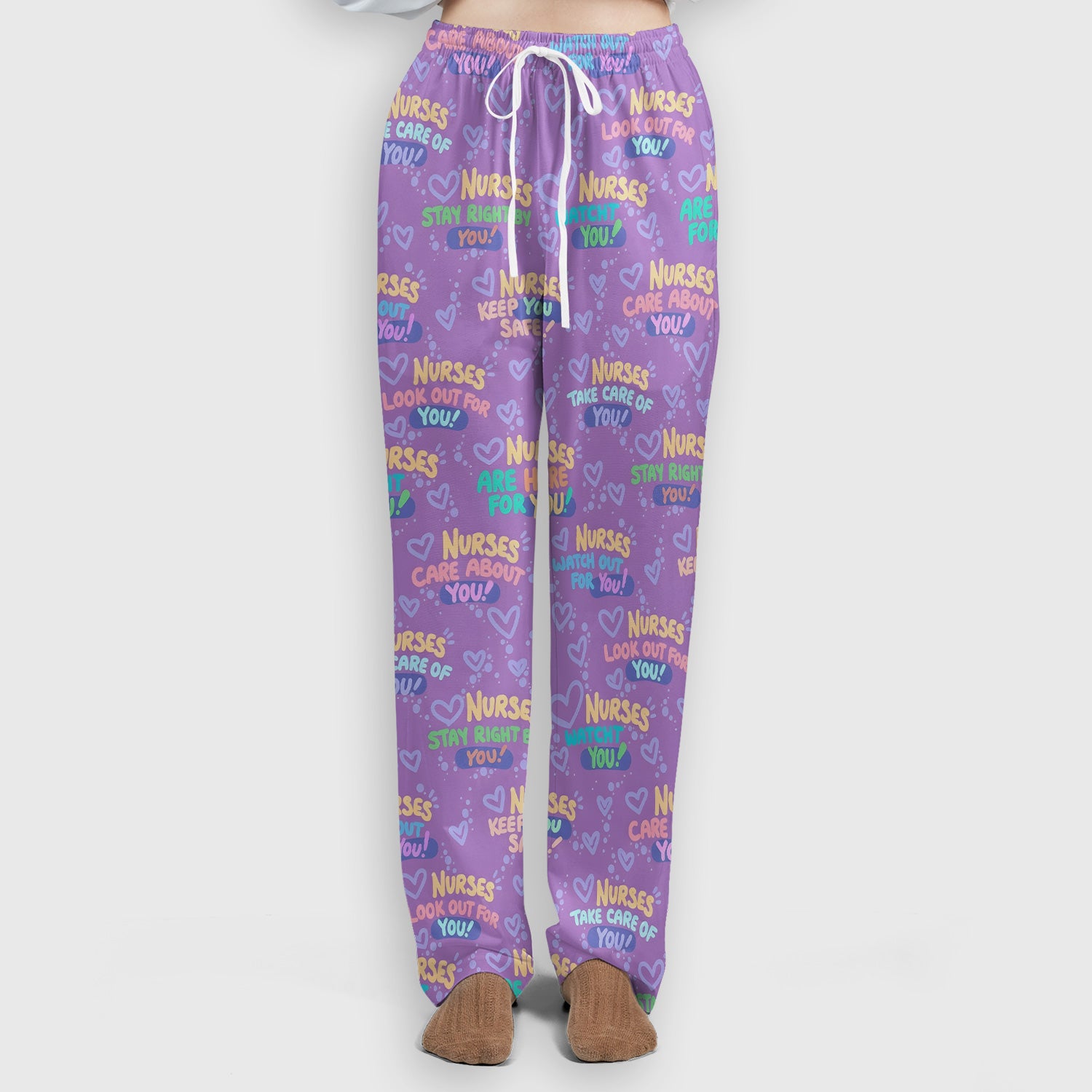 Inspirational Nurse Quote Care Message Pattern Scrub Set, Scrub Pants and V Neck Top