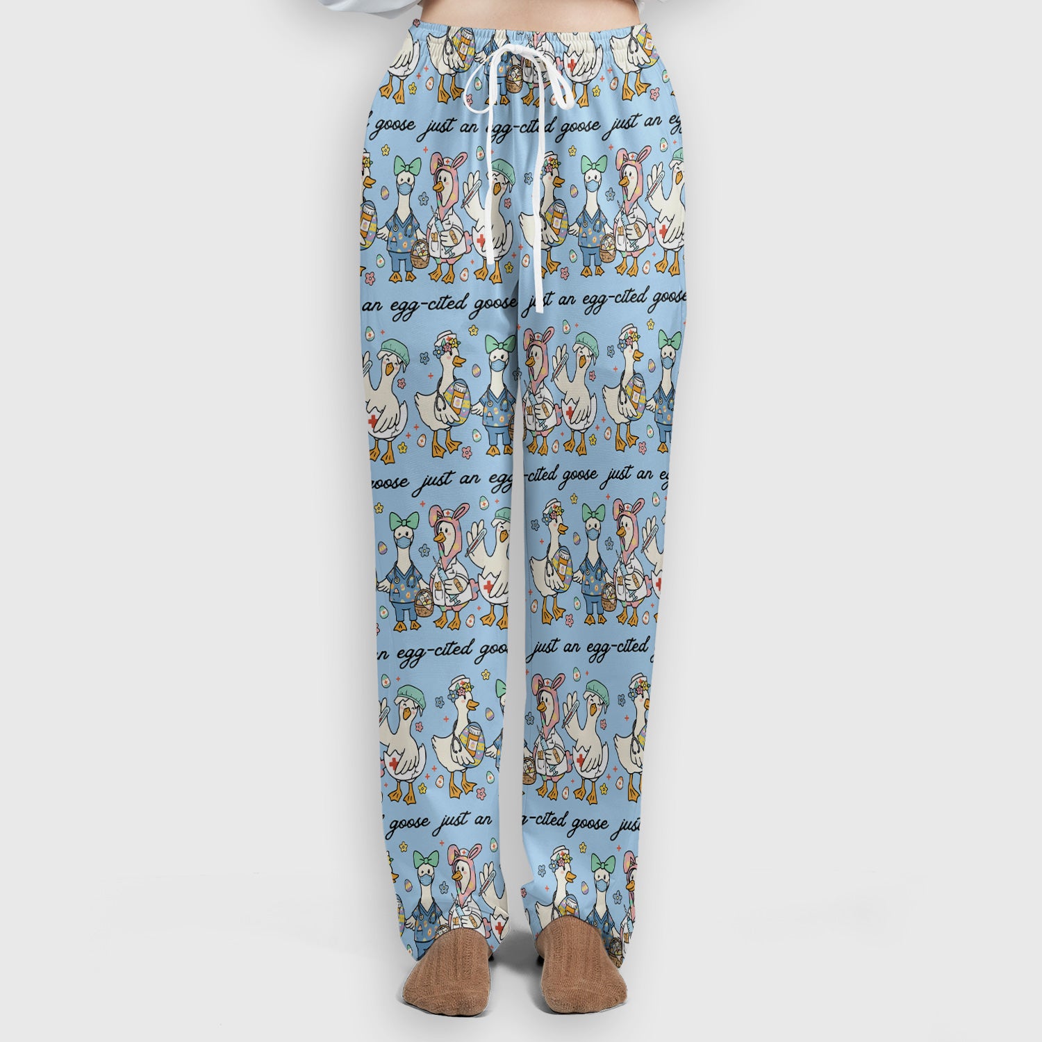 Funny Easter Nurse Goose Pattern Scrub Set, Scrub Pants and V Neck Top