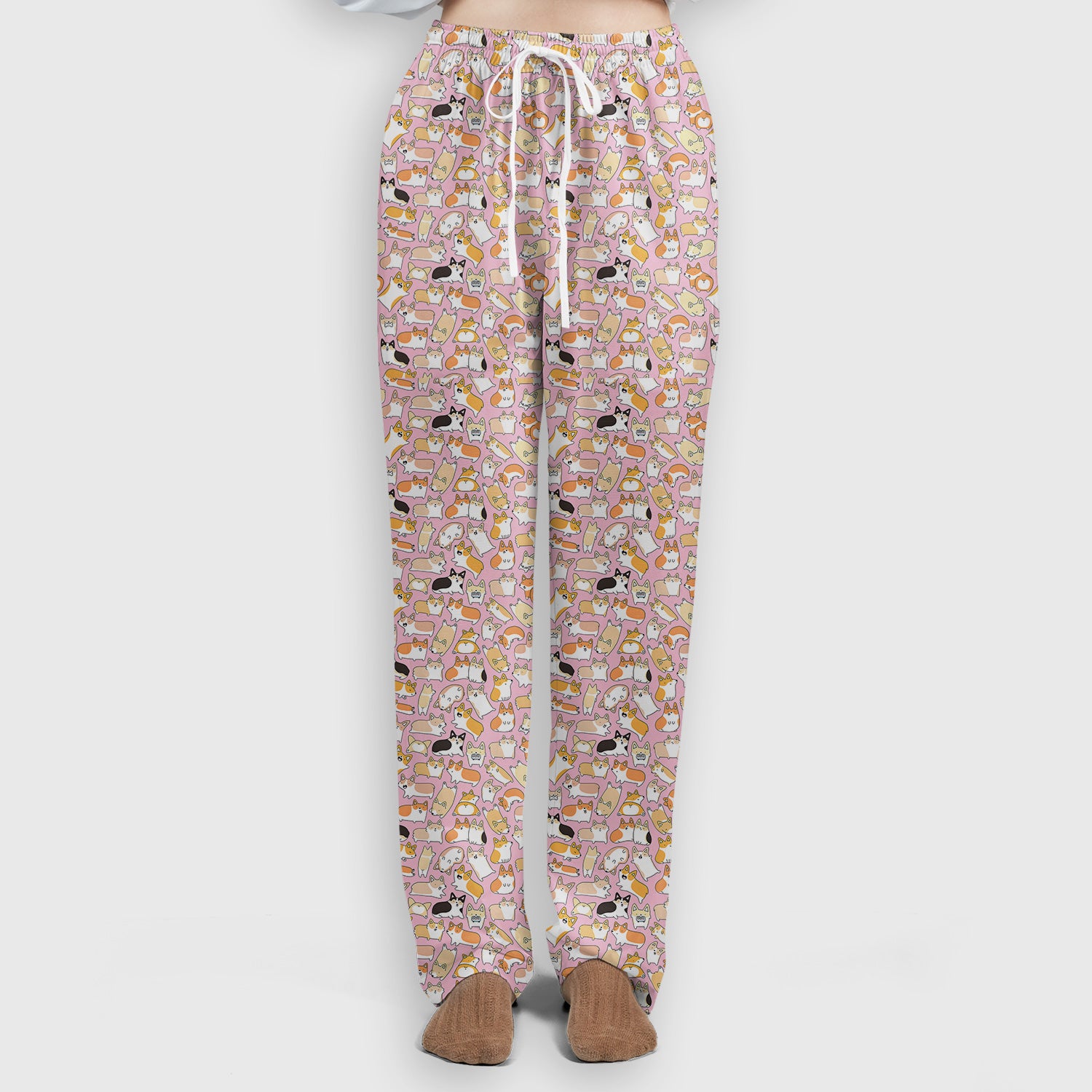 Cute Corgi Dog All Over Print Scrub Set, Scrub Pants and V Neck Top