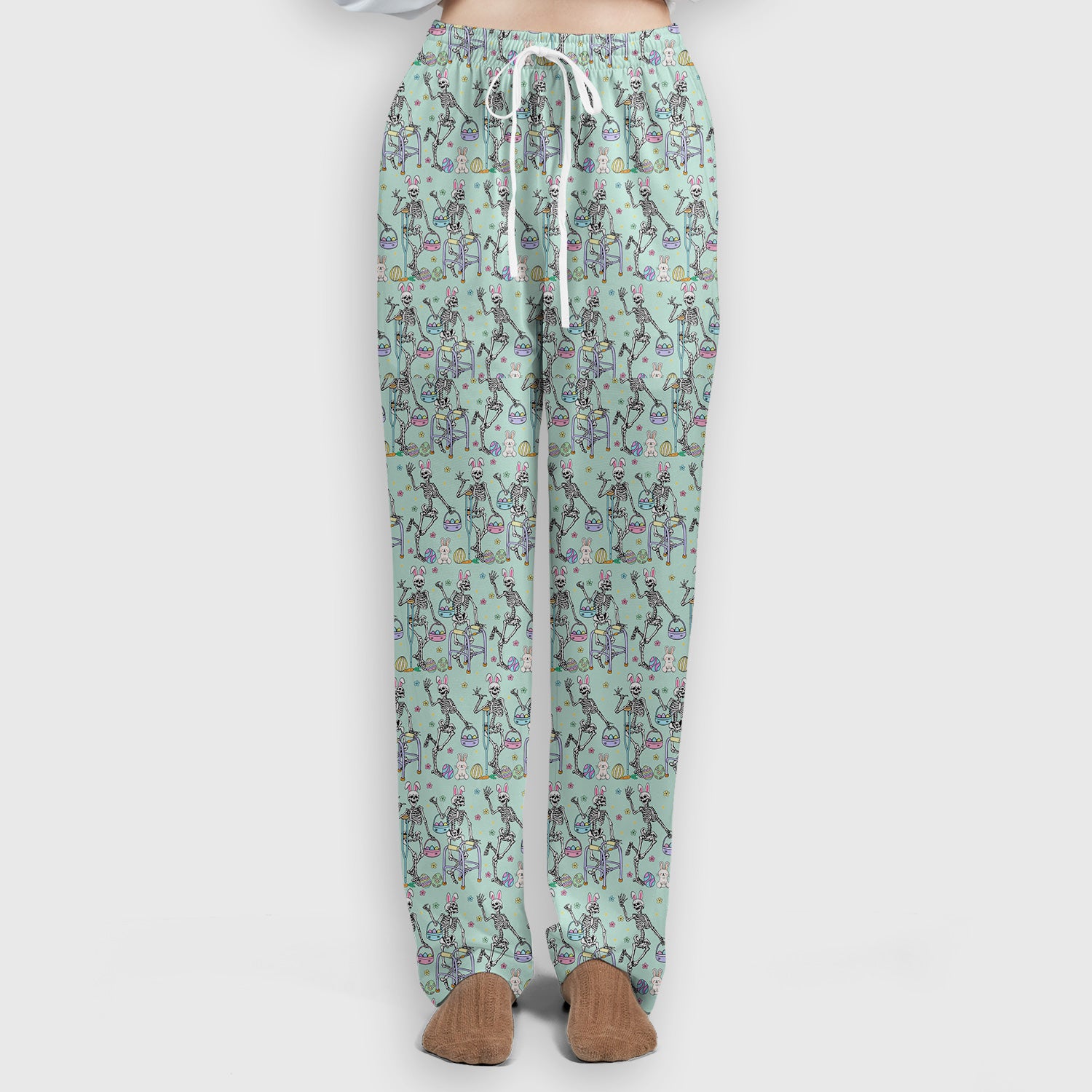 Fun Skeleton Bunny Easter Print Scrub Set, Scrub Pants and V Neck Top
