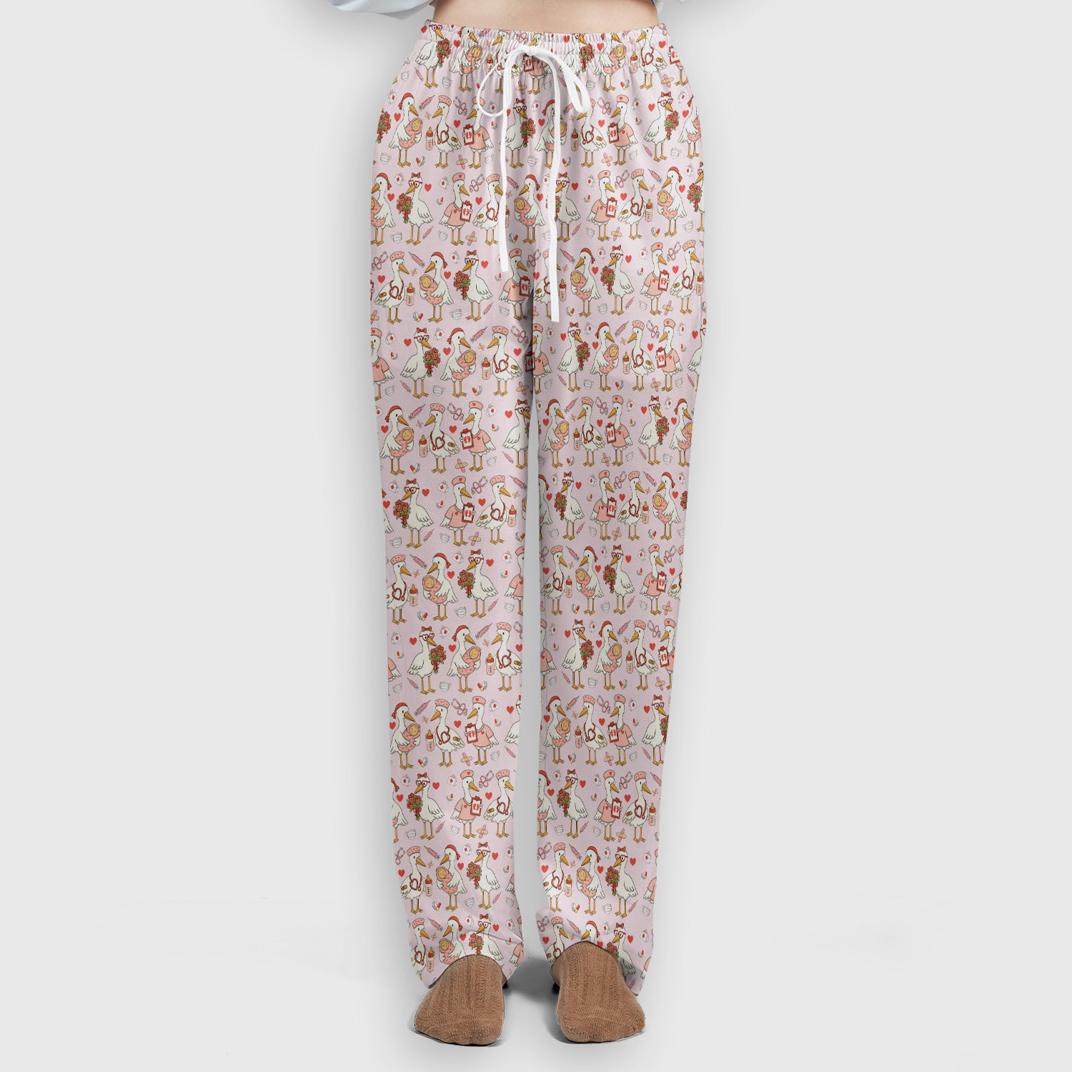 Cute Goose Nurse Valentine Print Scrub Set, Breathable Med Uniform