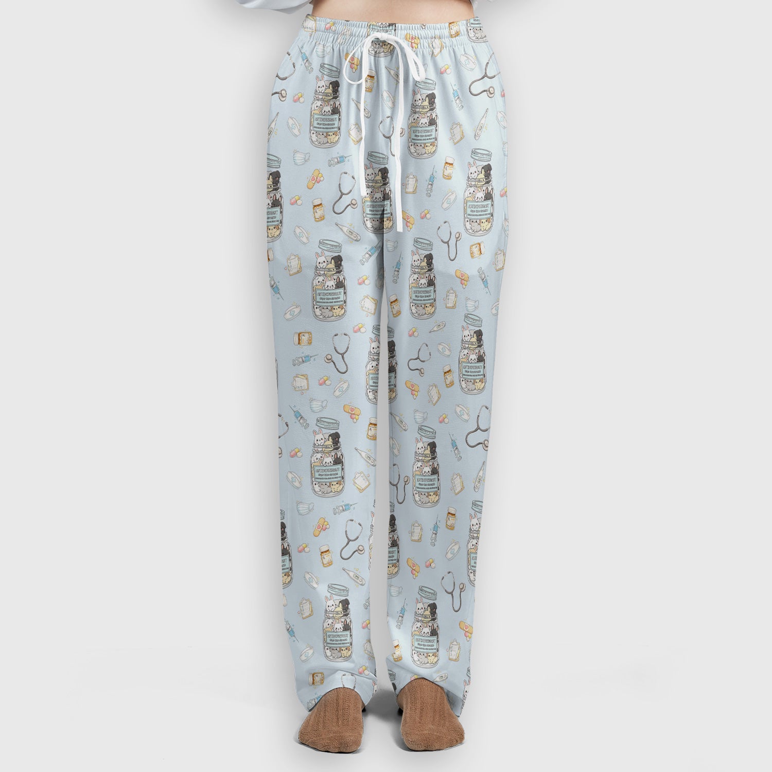 Whimsical Antidepressant Rabbit Jar Design Scrub Set, Scrub Pants and V-Neck Top