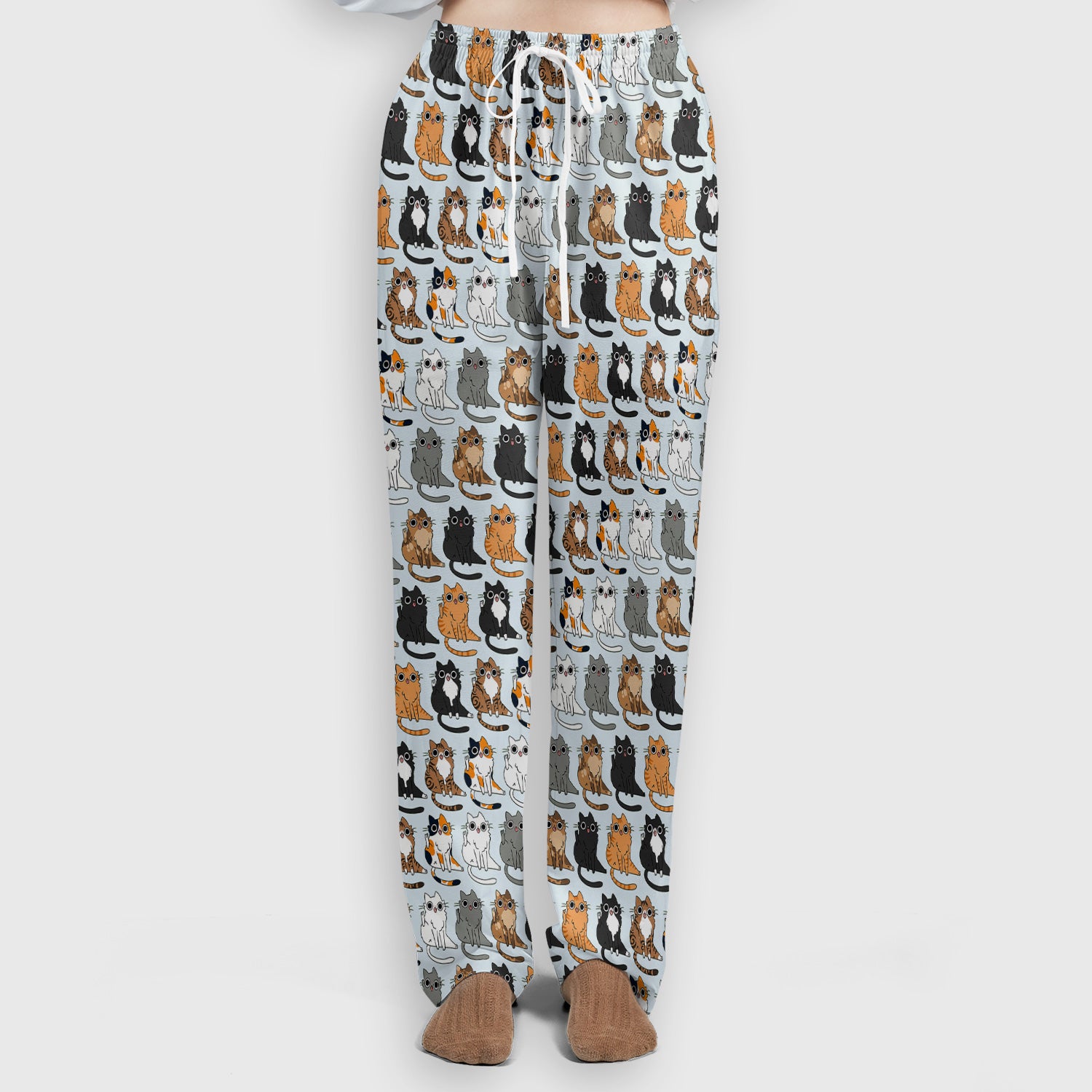 Cute Cartoon Cat Pattern Women's Scrub Set, Scrub Pants and V Neck Top