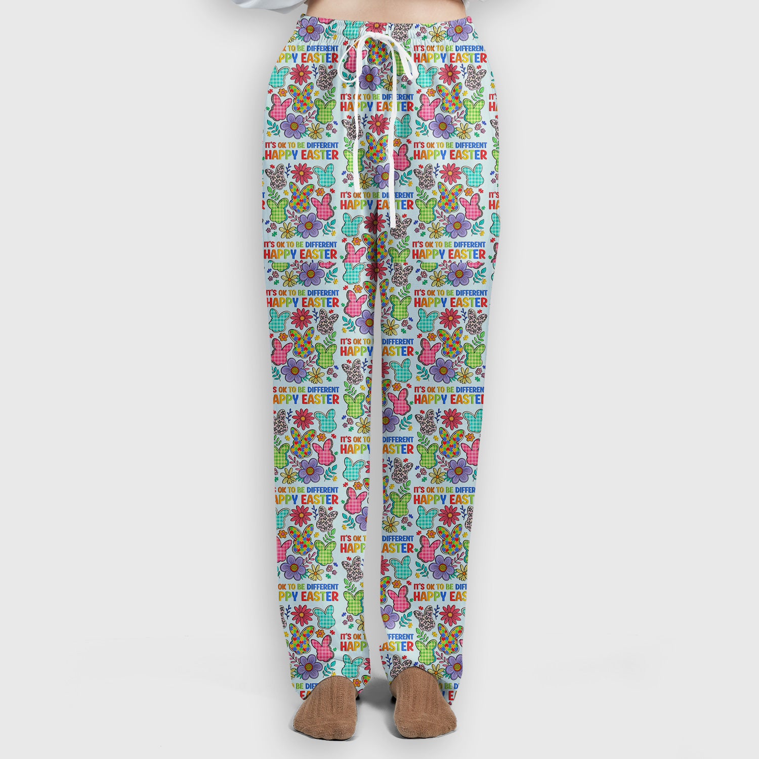 Happy Easter Bunny Floral Print Scrub Set, Breathable Med Uniform