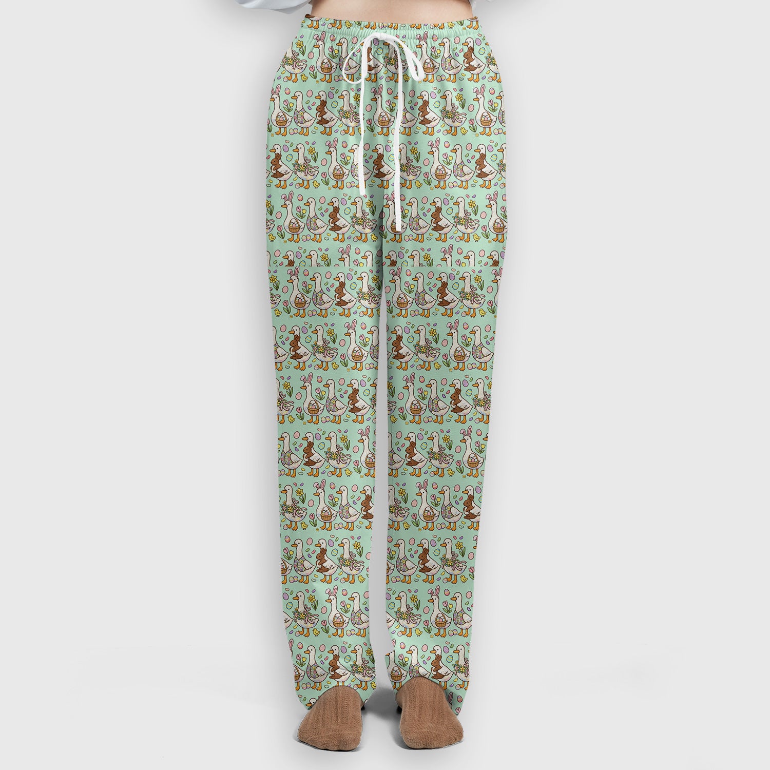 Easter Theme Duck and Bunny Egg Floral Print Scrub Set, Breathable Med Uniform
