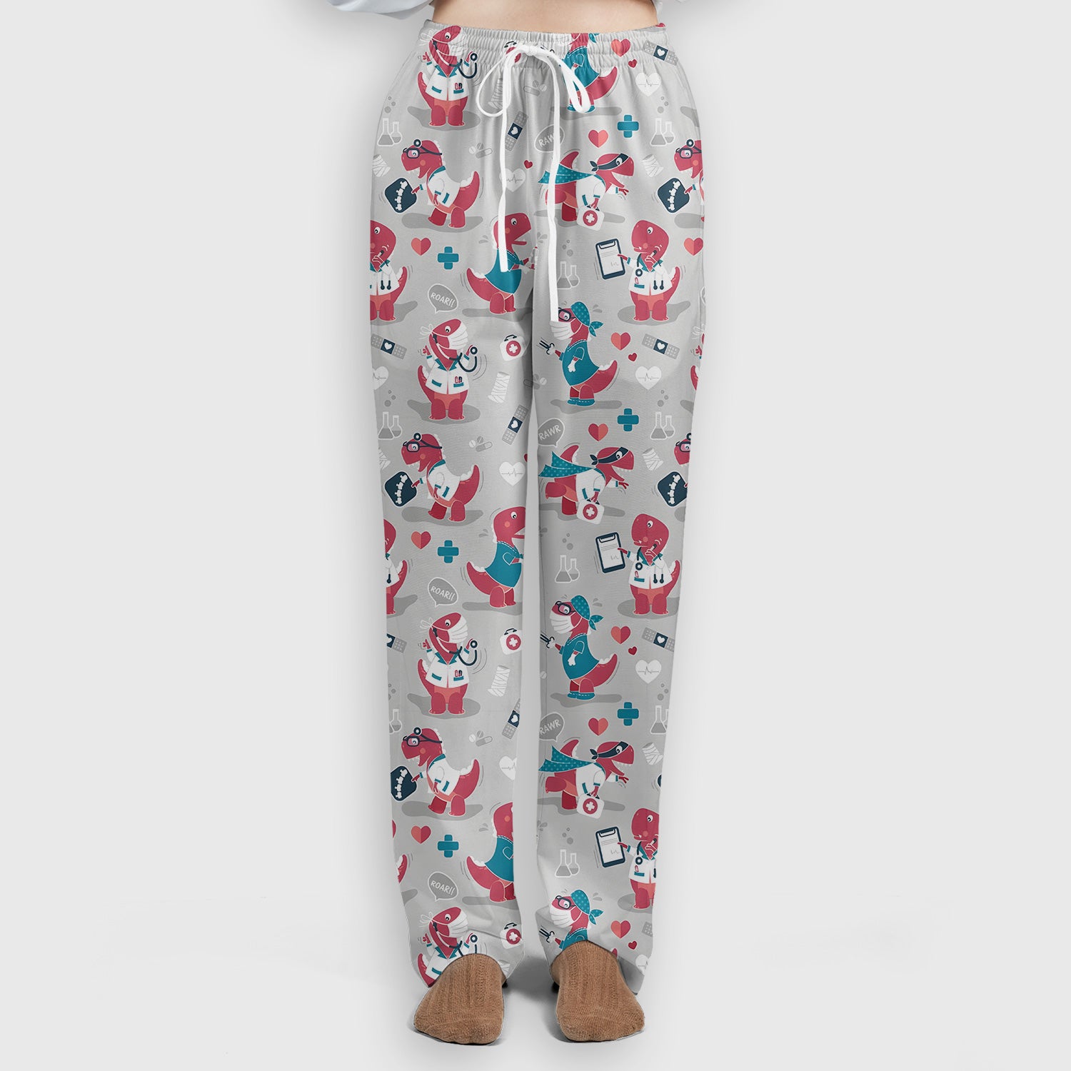 Cute Dinosaur Doctor Medical Pattern Scrub Set, Women's Scrub Sets
