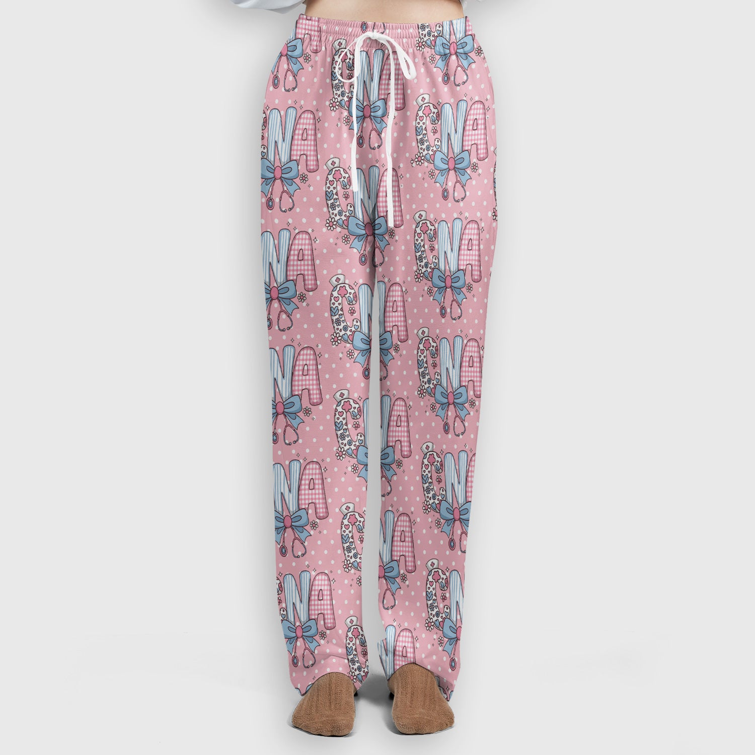 Cute CNA Floral Bow Pattern Scrub Set, Scrub Pants and V Neck Top, Breathable Med Uniform