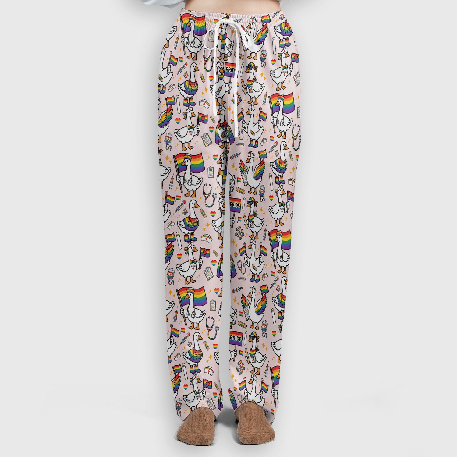 LGBT Pride Nurse Duck Pattern Scrub Set, Breathable Med Uniform