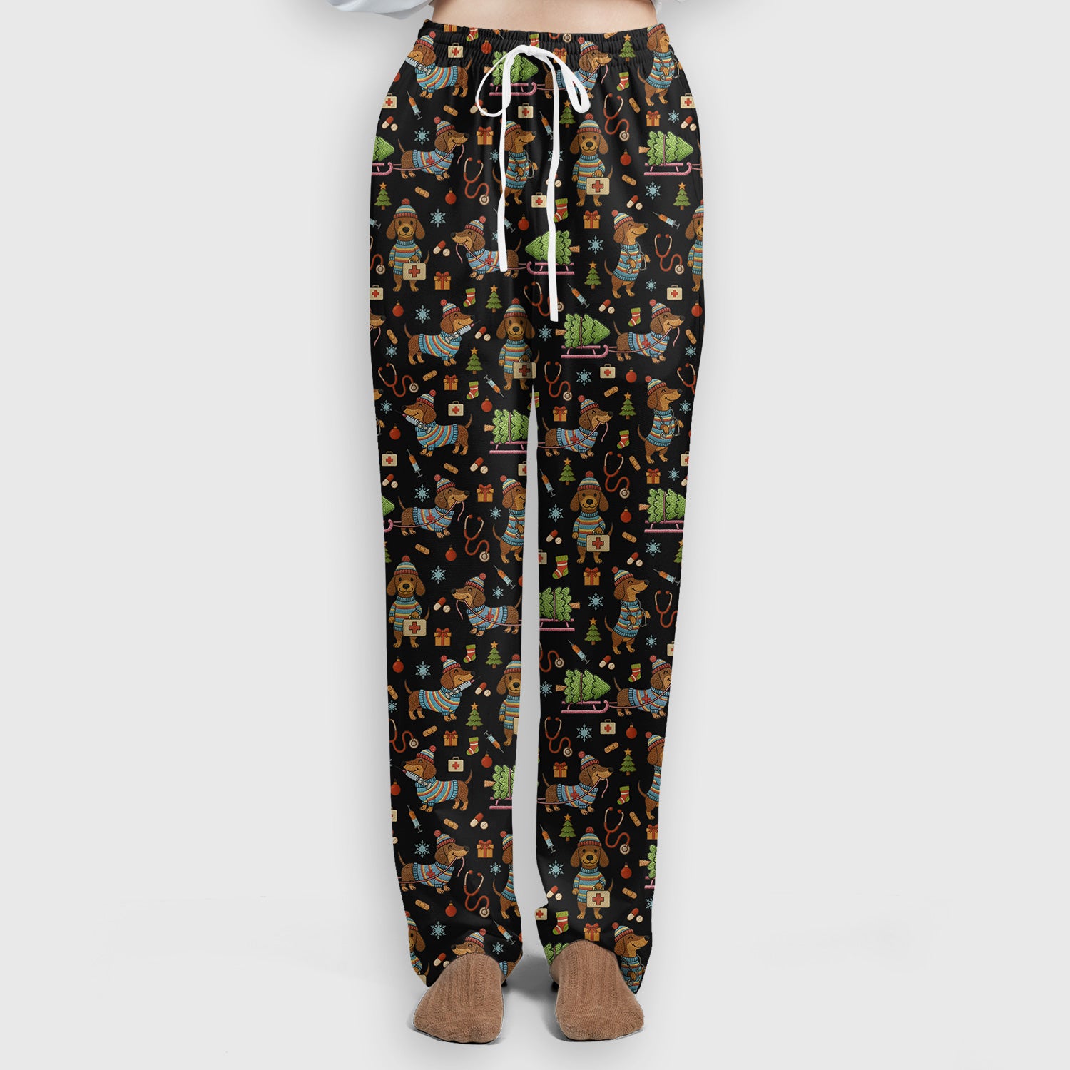 Dachshund Dog Scrub Set For Nurse, Funny Wiener Dog Lover Gift, Cute Dog 3D Knit Pattern Shirt