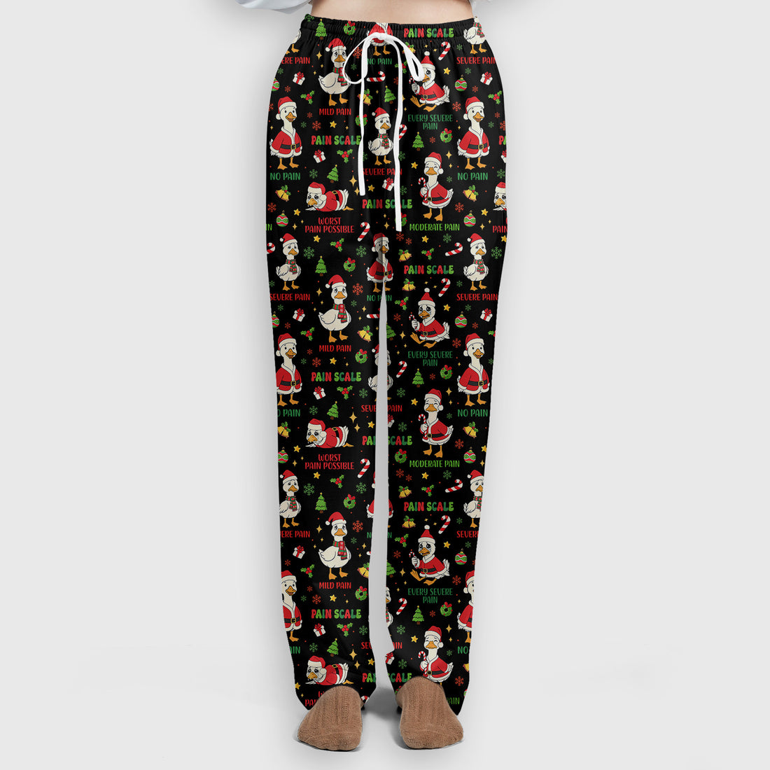 Funny Goose Christmas Scrub Set - Pain Scale Scrubs Pants and V Neck Top - Cute Holiday Medical Uniform for Women