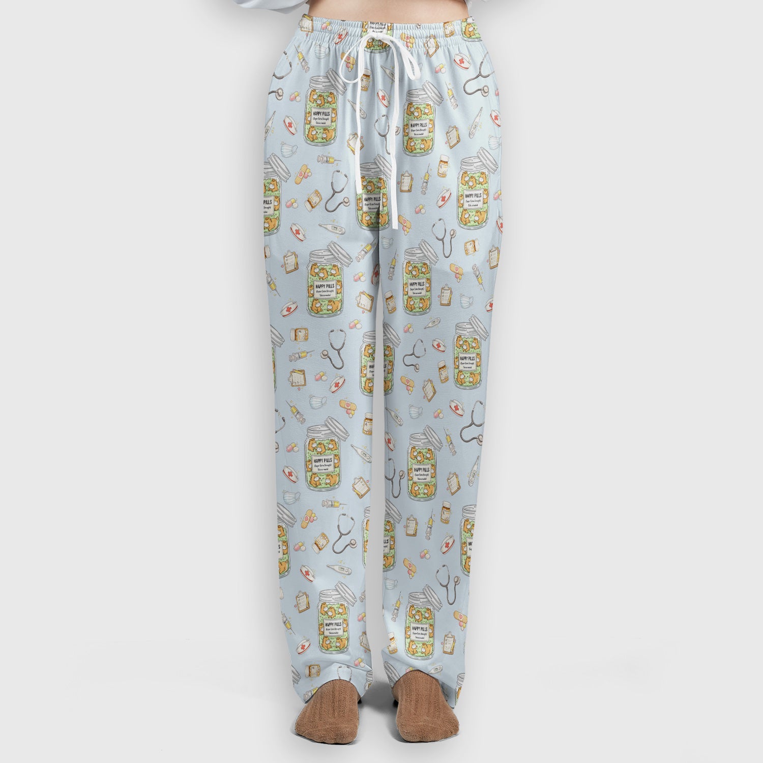 Happy Pills Horse Medical Print Women's Scrub Set, Scrub Pants and V-Neck Top