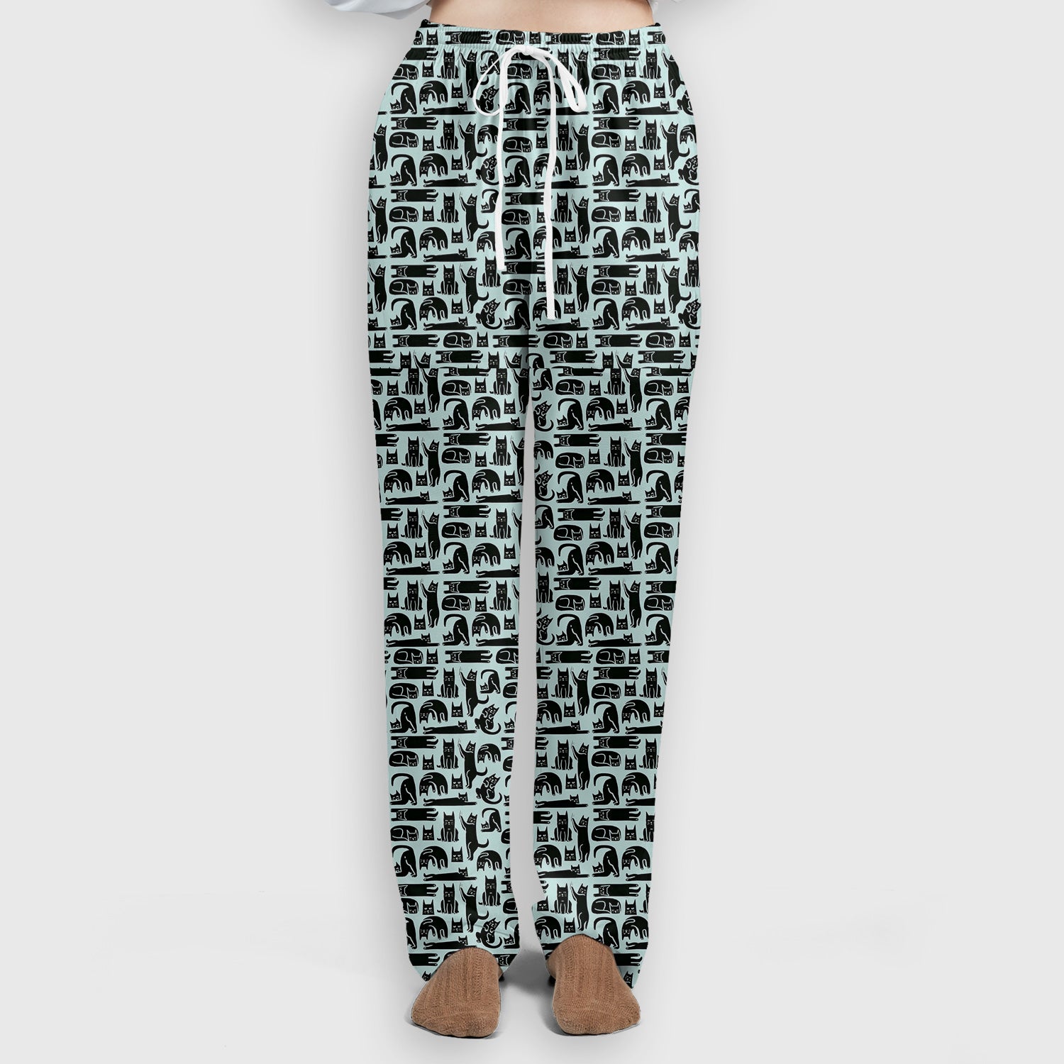 Cute Funny Cat Poses Print Scrub Sets, Scrub Pants and V Neck Top