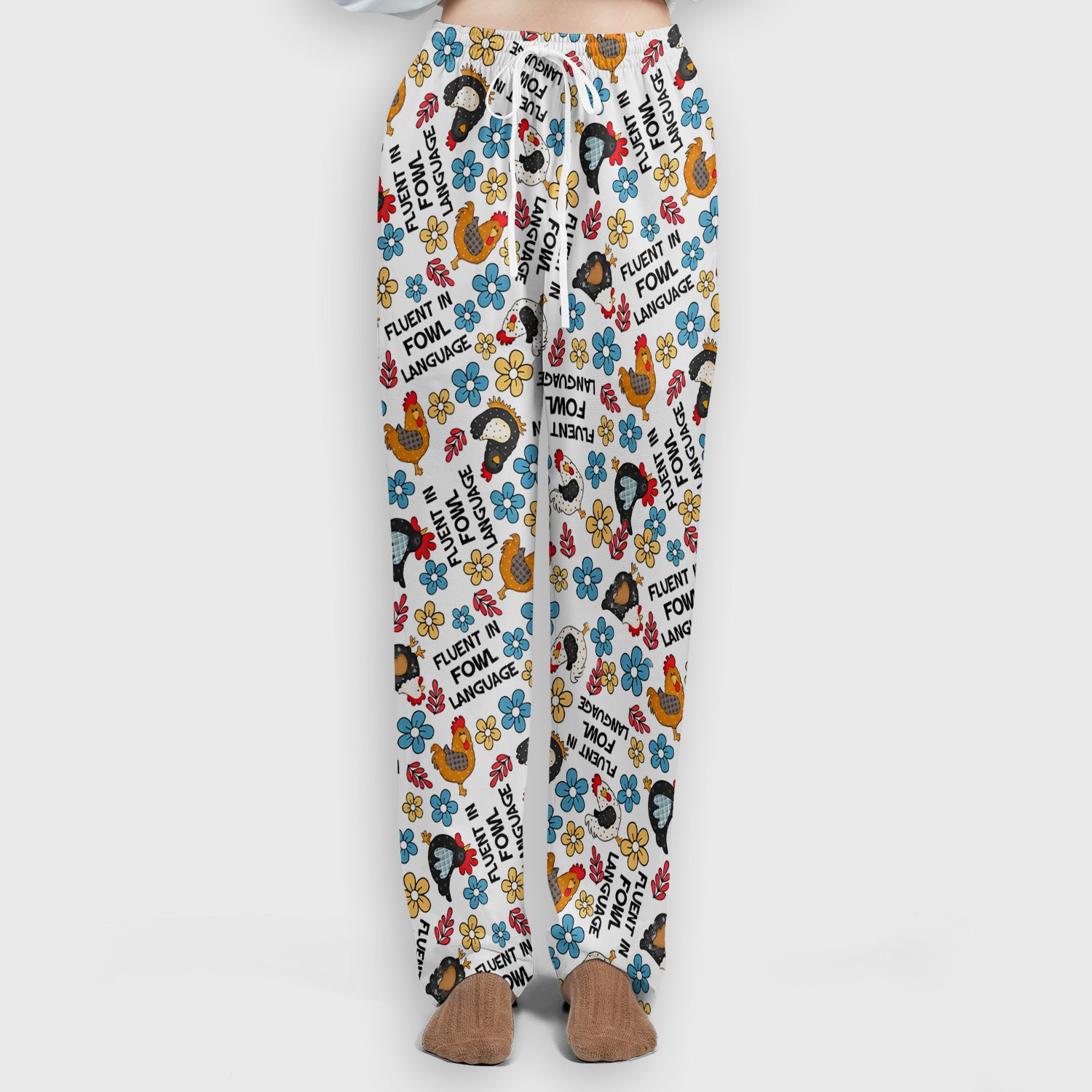 Funny Chicken Fluent in Fowl Language Pattern Scrub Set, Scrub Pants and V Neck Top