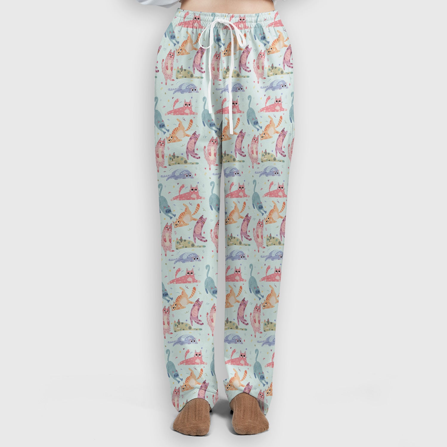 Funny Pastel Cat Pattern Medical Scrub Set, Breathable Fabrics Nursing Uniform