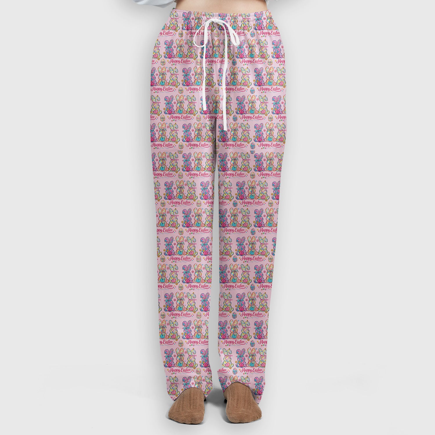 Pink Happy Easter Bunny Pattern Scrub Set, Scrub Pants and V Neck Top