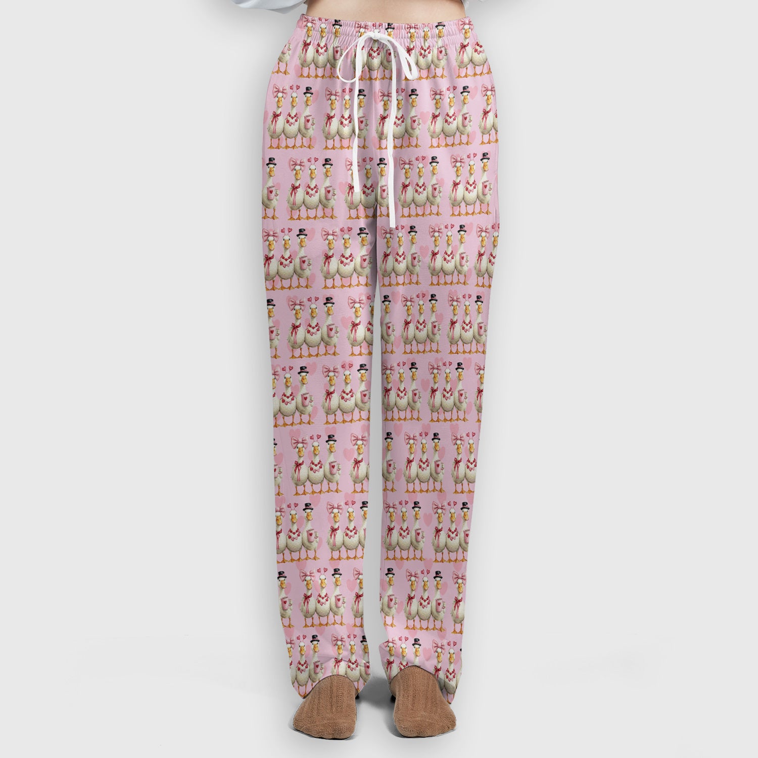 Charming Valentine Goose Heart Pink Design Scrub Set, Scrub Pants and V Neck Top