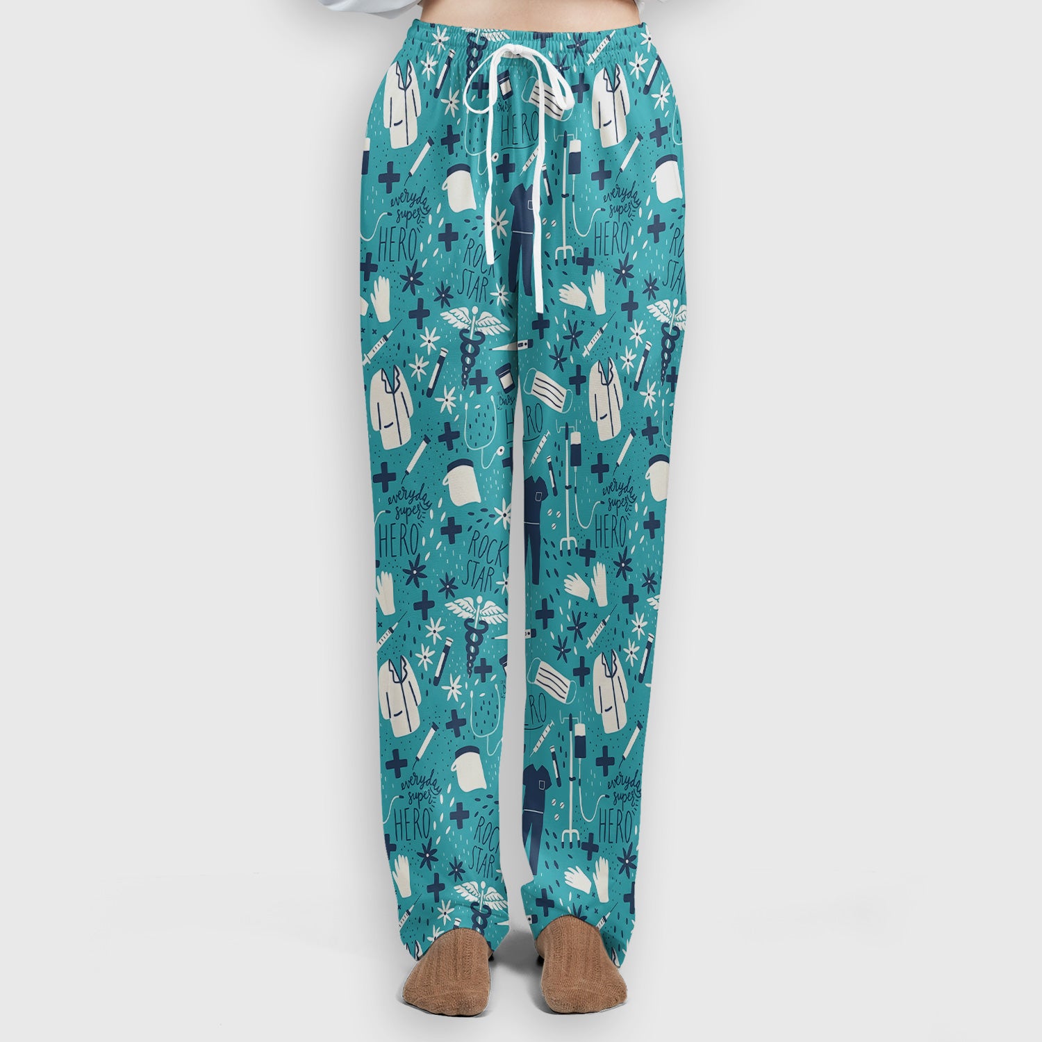 Inspirational Healthcare Hero Medical Tools Nurse Pattern Scrub Set, Scrub Pants and V Neck Top