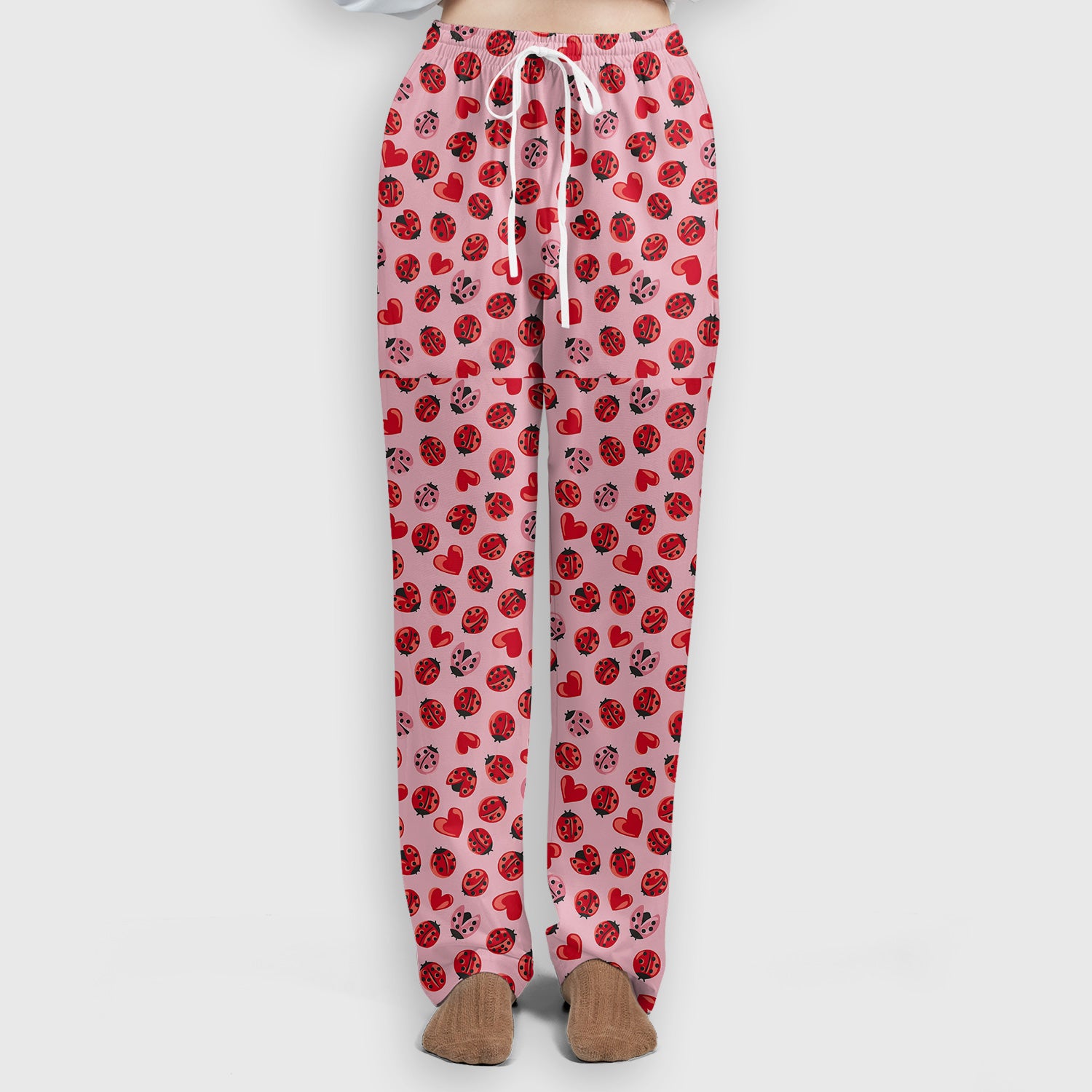 Cute Ladybug and Red Heart All Over Print Set, Women's Scrub Sets