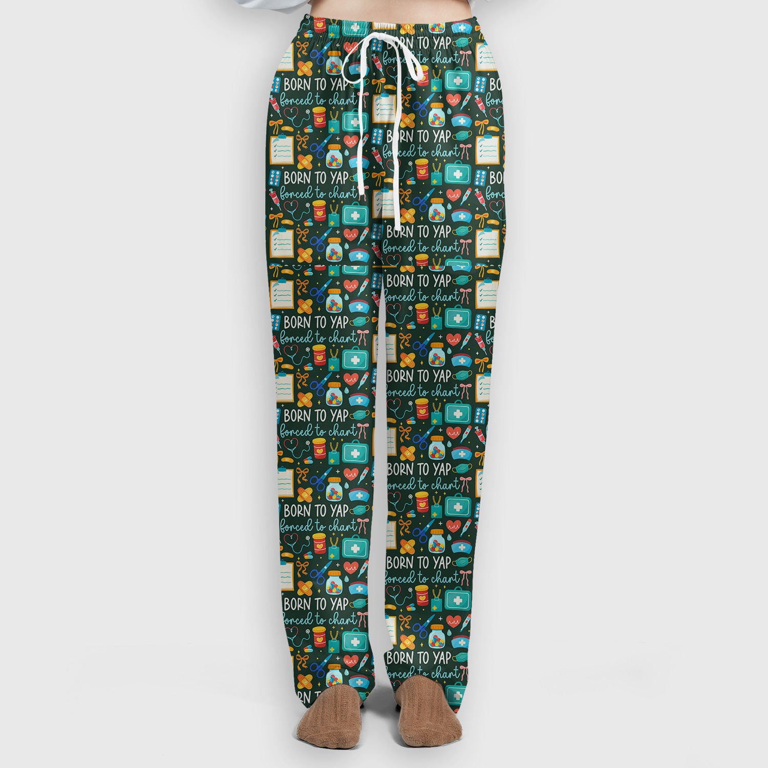 Born To Yap Medical Tools Pattern Scrub Set, Scrub Pants and V Neck Top