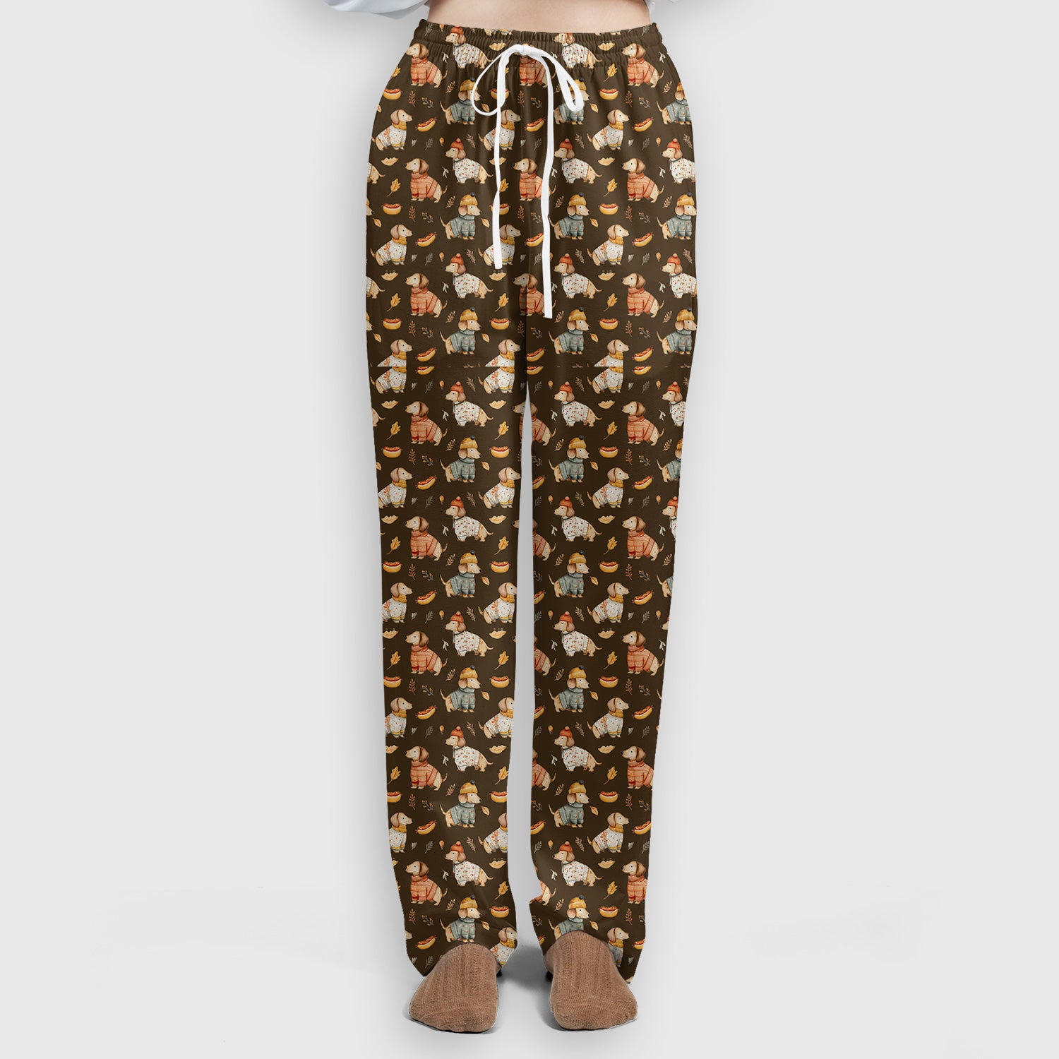 Autumn Dachshund Dog Sweater Print Scrub Set, Breathable Med Uniform